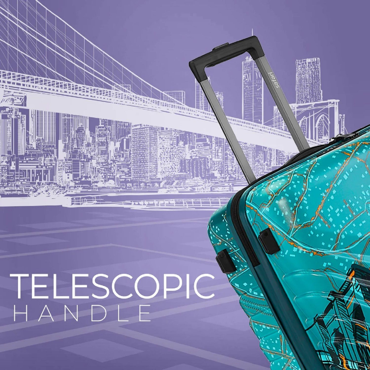Image of SAFARI Medium Cabin Suitcase (65 cm) 8 Wheels - Brooklyn Printed Suitcse with TSA Lock - Teal