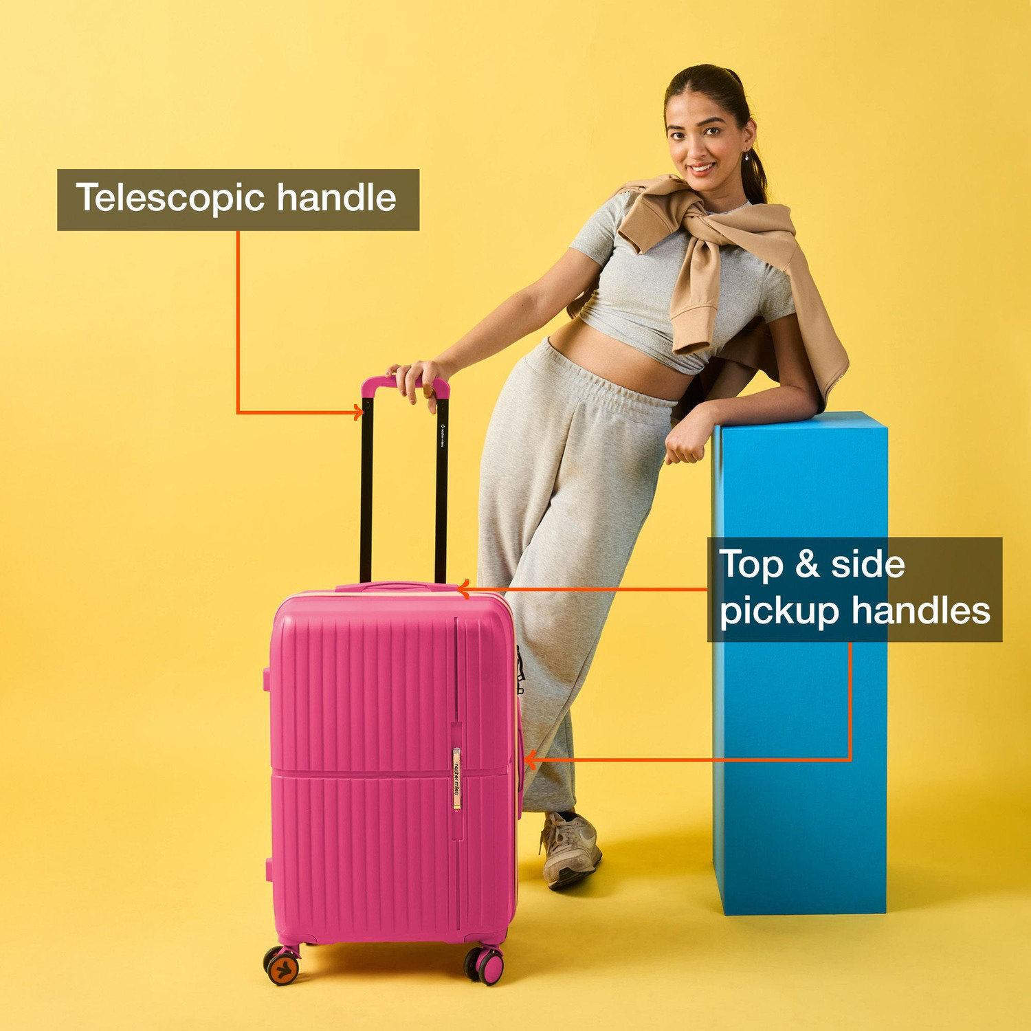 Image of NASHER MILES Large Check-in Suitcase (75 cm) 8 Wheels - Hard-Sided Polypropylene Check-in Luggage Pink 75cm Trolley Bag - Pink
