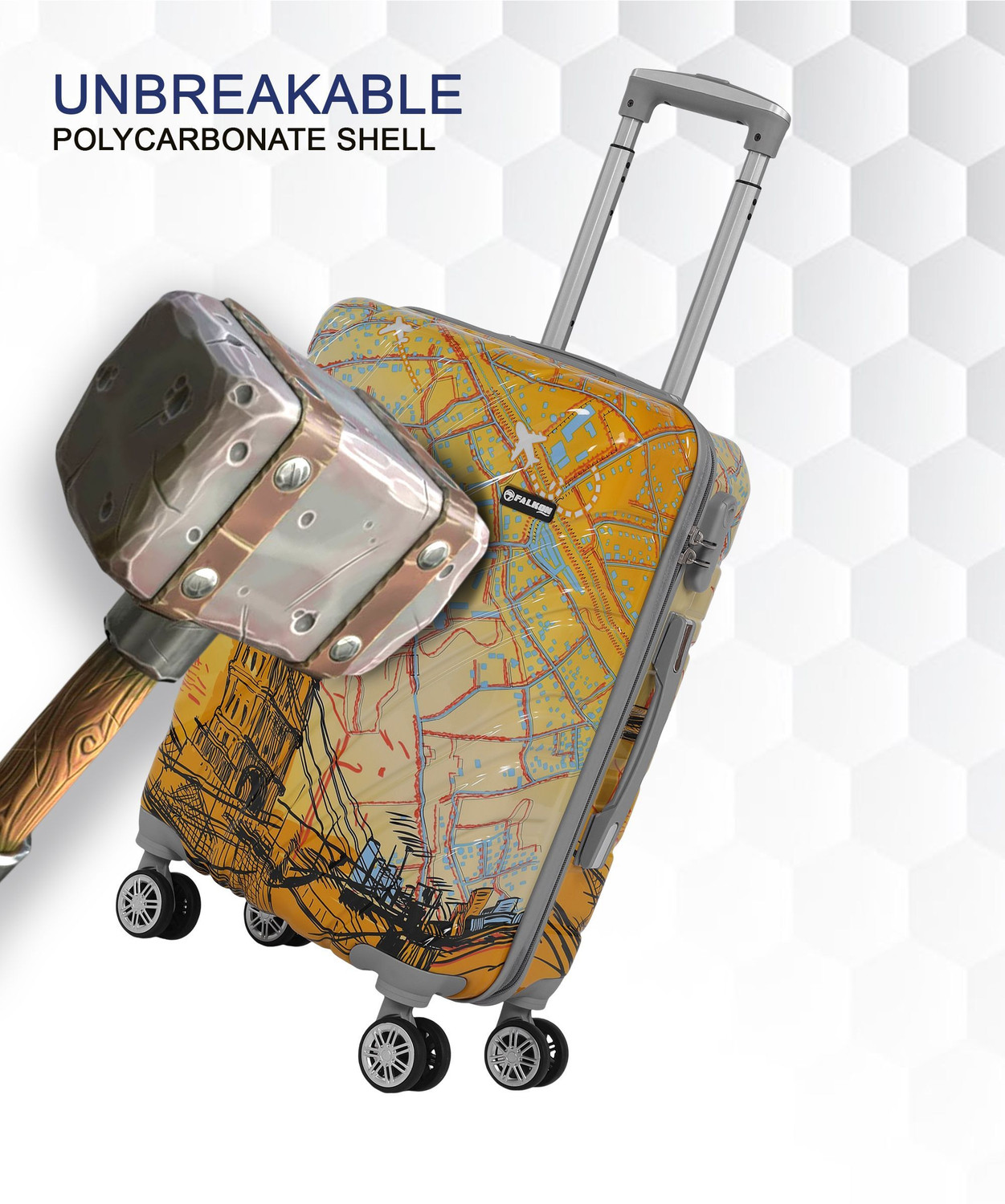 Image of FALKON Hard Body Set of 3 Luggage 8 Wheels - LONDON BRIDGE Polycarbonate 8 Double Wheels, Set of 3 - Yellow