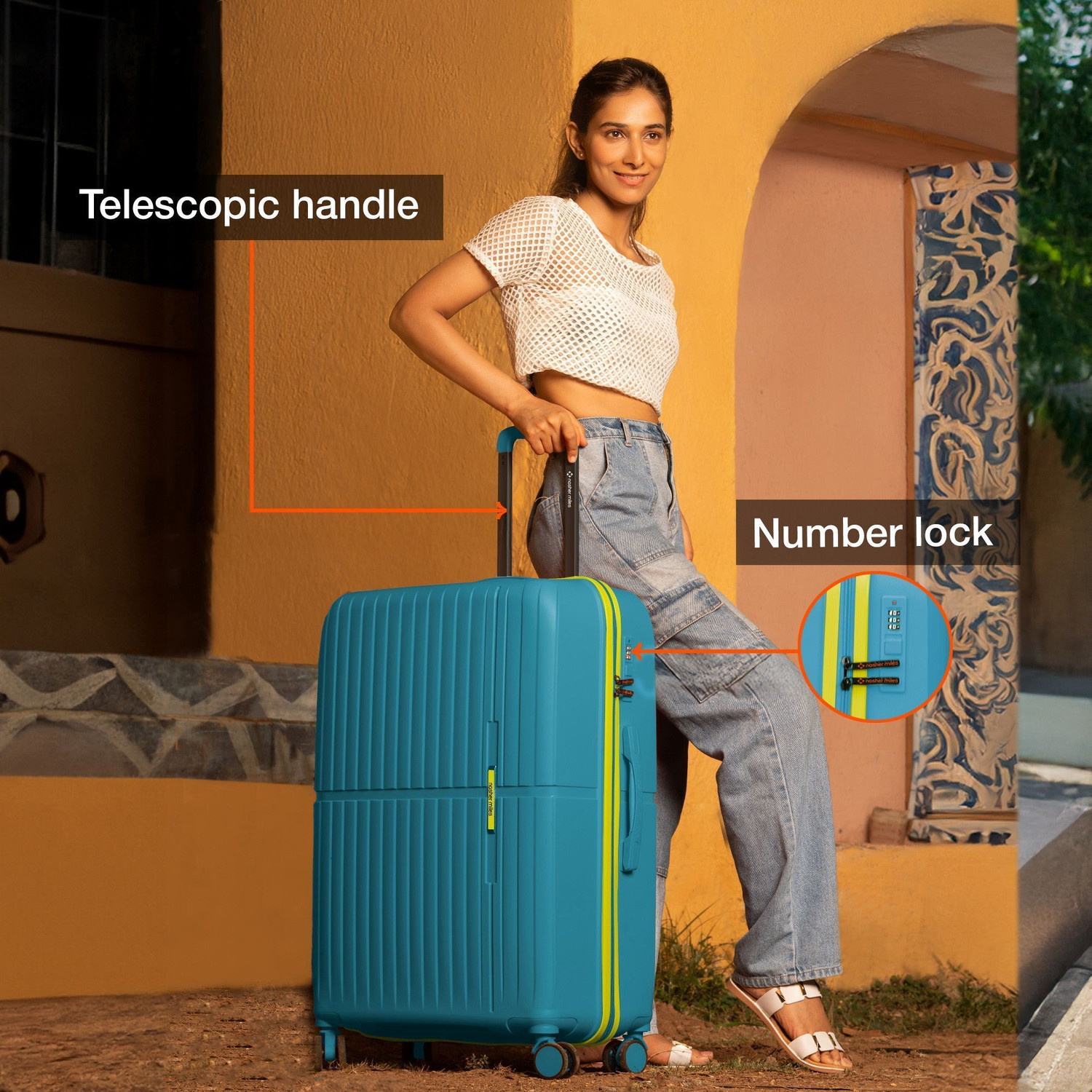 Image of NASHER MILES Hard Body Set of 3 Luggage 8 Wheels - Springfield HardSide Polypropylene 3 Navy Blue TrolleyBag(55, 65 & 75 cm) - Teal
