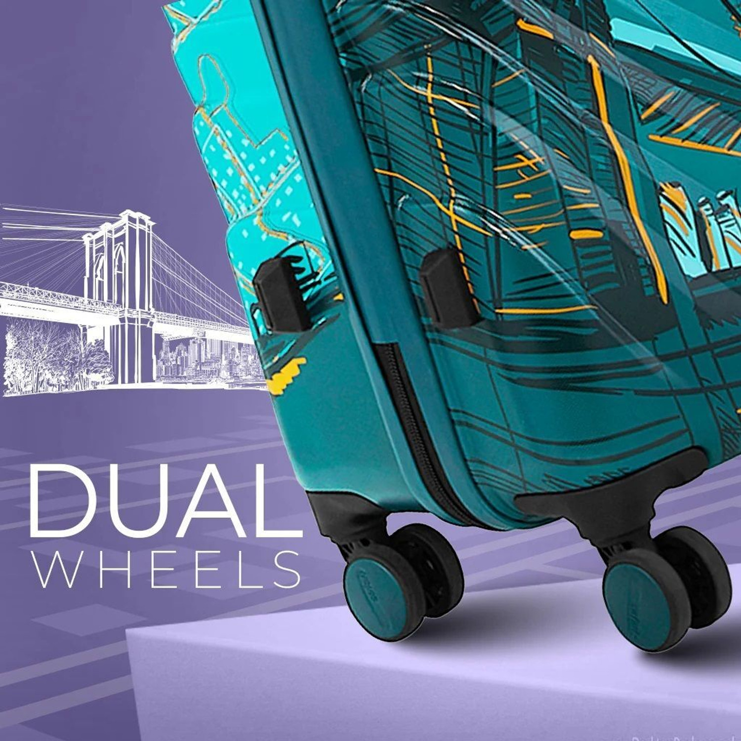 Image of SAFARI Medium Cabin Suitcase (65 cm) 8 Wheels - Brooklyn Printed Suitcse with TSA Lock - Teal