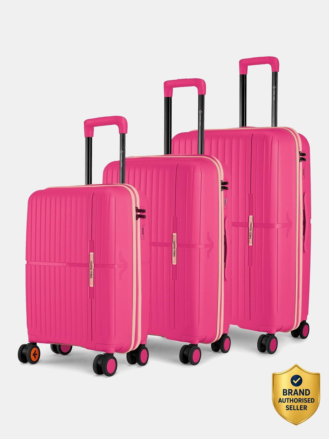 Image of NASHER MILES Hard Body Set of 3 Luggage 8 Wheels - Springfield HardSide Polypropylene Luggage 3 Pink Trolley Bag(55,65&75cm) - Pink