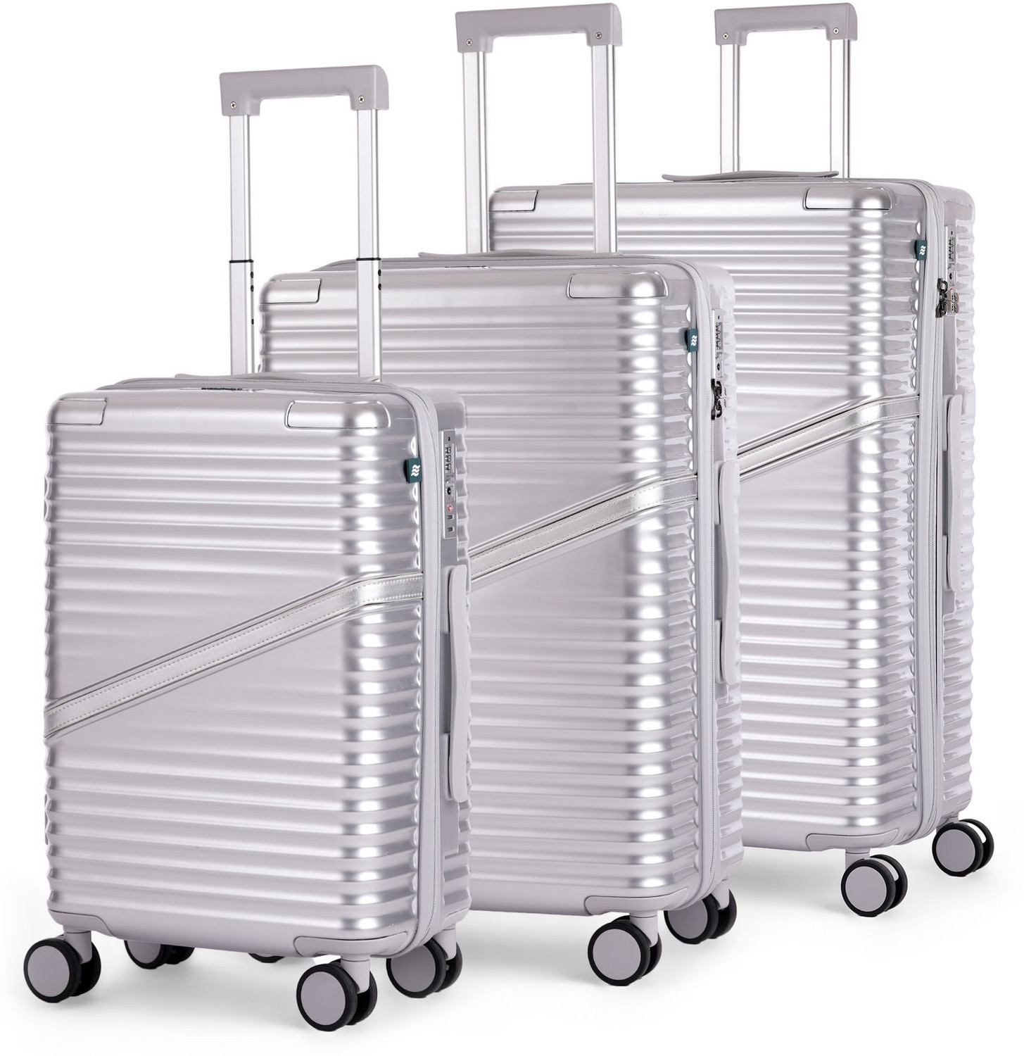 Image of Assembly Hard Body Set of 2 Luggage 8 Wheels - Lightweight Cabin Trolley (53cm) & Medium Checkin Suitcase (62cm) - TSA Lock - Green