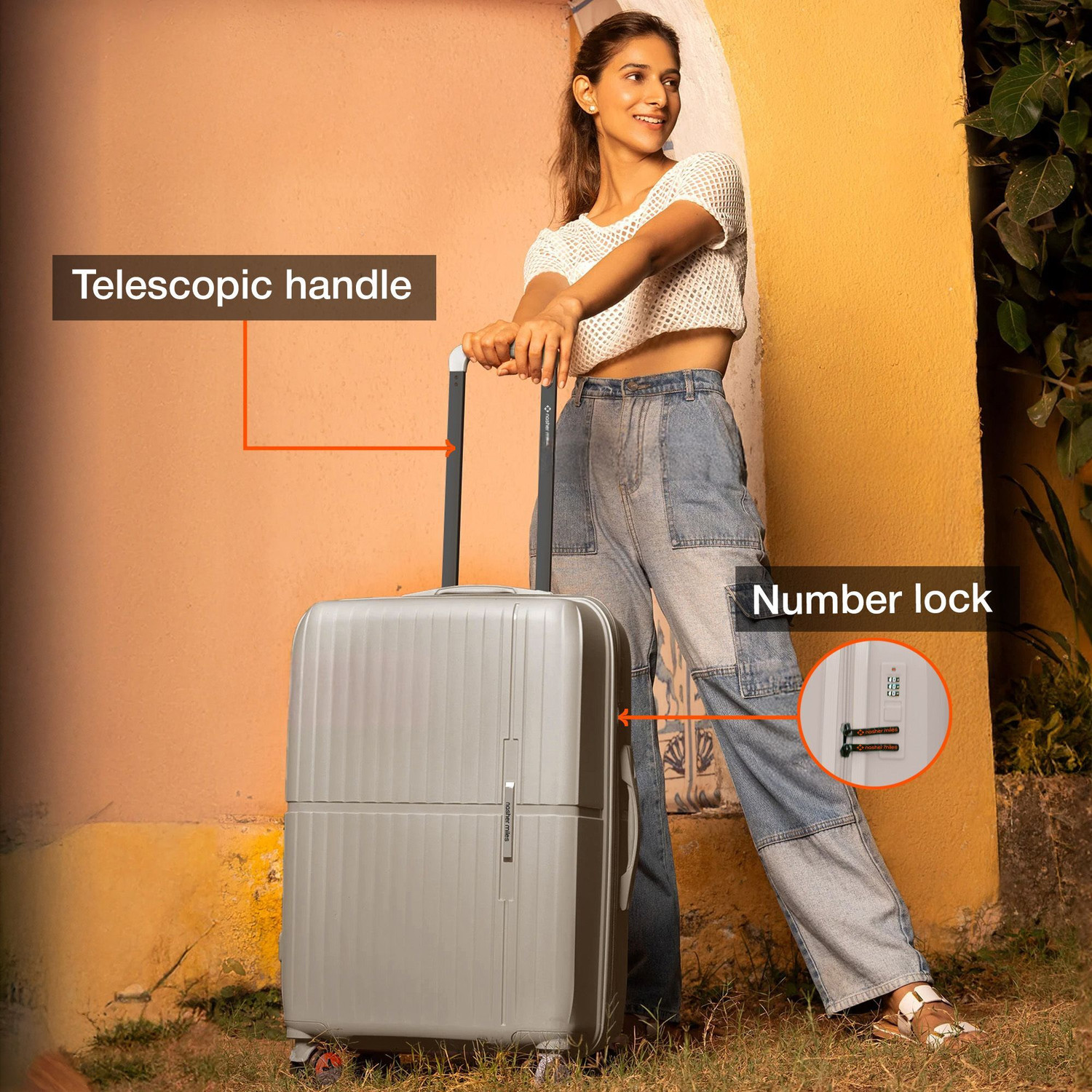 Image of NASHER MILES Large Check-in Suitcase (75 cm) 8 Wheels - Springfield Hard-Sided Polypropylene Check-in Luggage Champagne 75cm Trolley Bag - Khaki