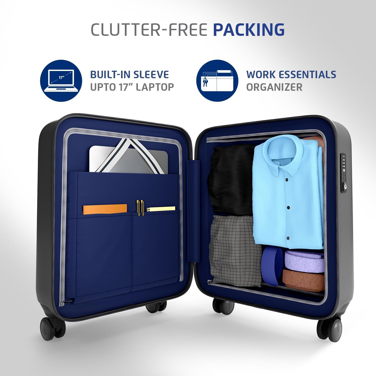 Image of SAFARI Small Cabin Suitcase (49 cm) 8 Wheels - Aviator 50 cm Cabin Overnighter Laptop pilot trolley bag,Hard case,360 Degree - Grey