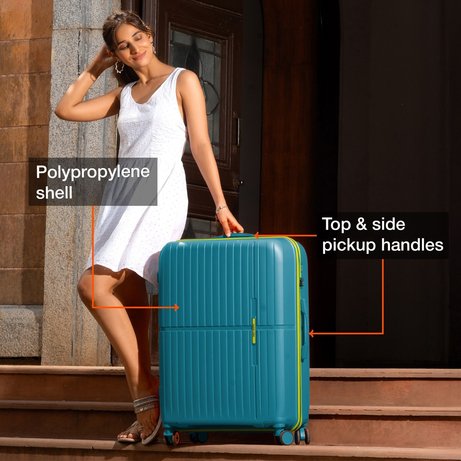 Image of NASHER MILES Hard Body Set of 3 Luggage 8 Wheels - Springfield HardSide Polypropylene 3 Navy Blue TrolleyBag(55, 65 & 75 cm) - Teal