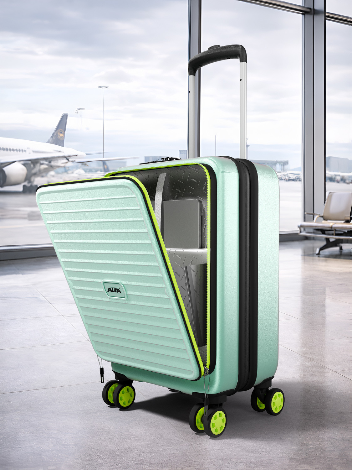 ALFA by VIP Deep Space Hard Side Laptop Compartment Trolley with Combination Lock Cabin Suitcase 8 Wheels - 22 Inch