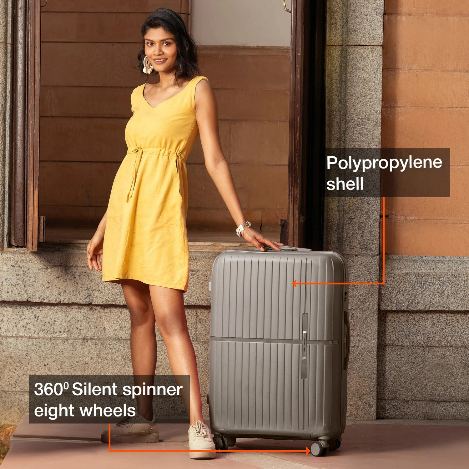 Image of NASHER MILES Large Check-in Suitcase (75 cm) 8 Wheels - Springfield Hard-Sided Polypropylene Check-in Luggage Champagne 75cm Trolley Bag - Khaki