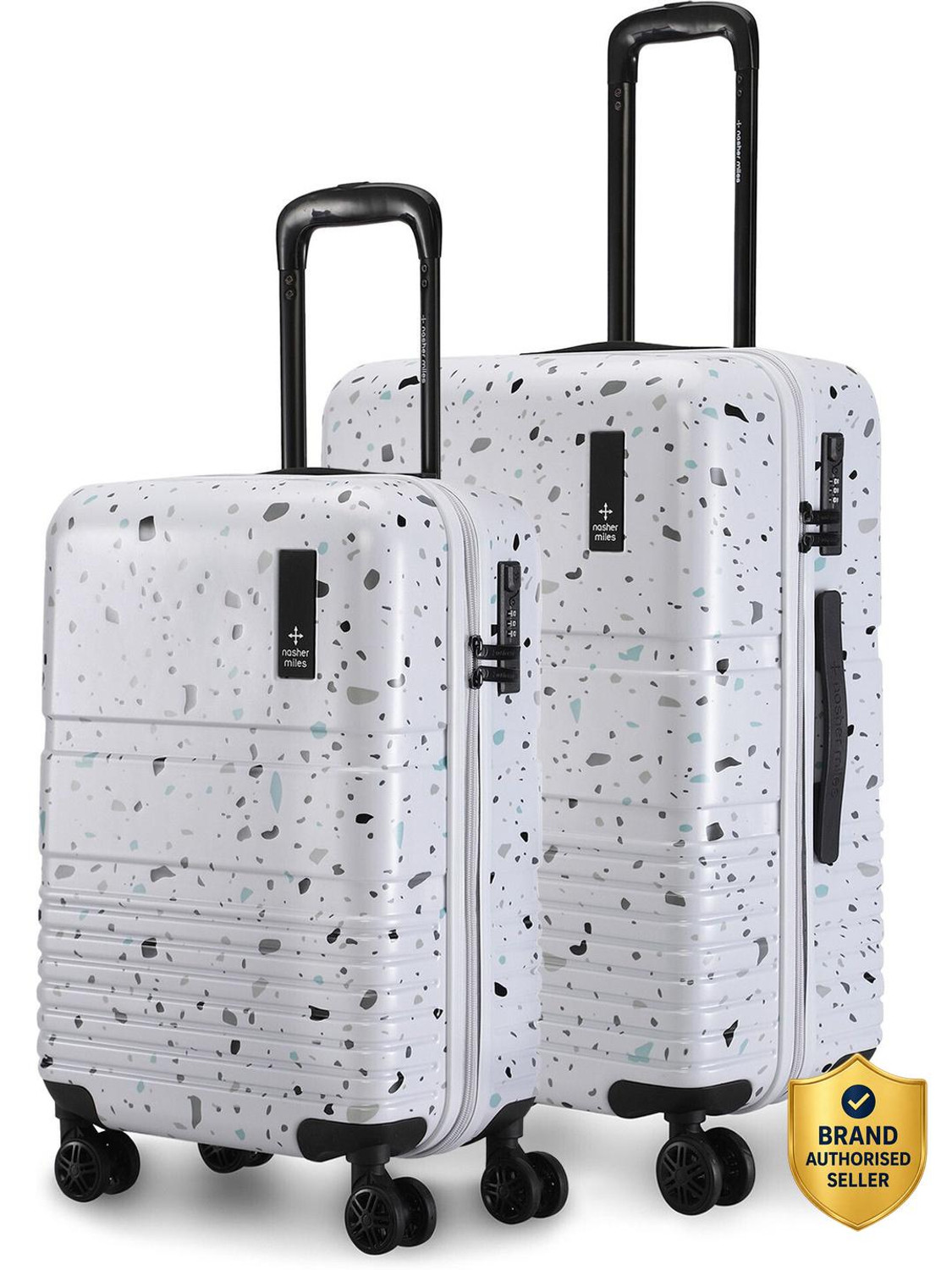 Image of NASHER MILES Hard Body Set of 2 Luggage 8 Wheels - Venice Hard-Side Polycarbonate Printed Terrazzo Black Trolley Bag(55&65cm) - Black