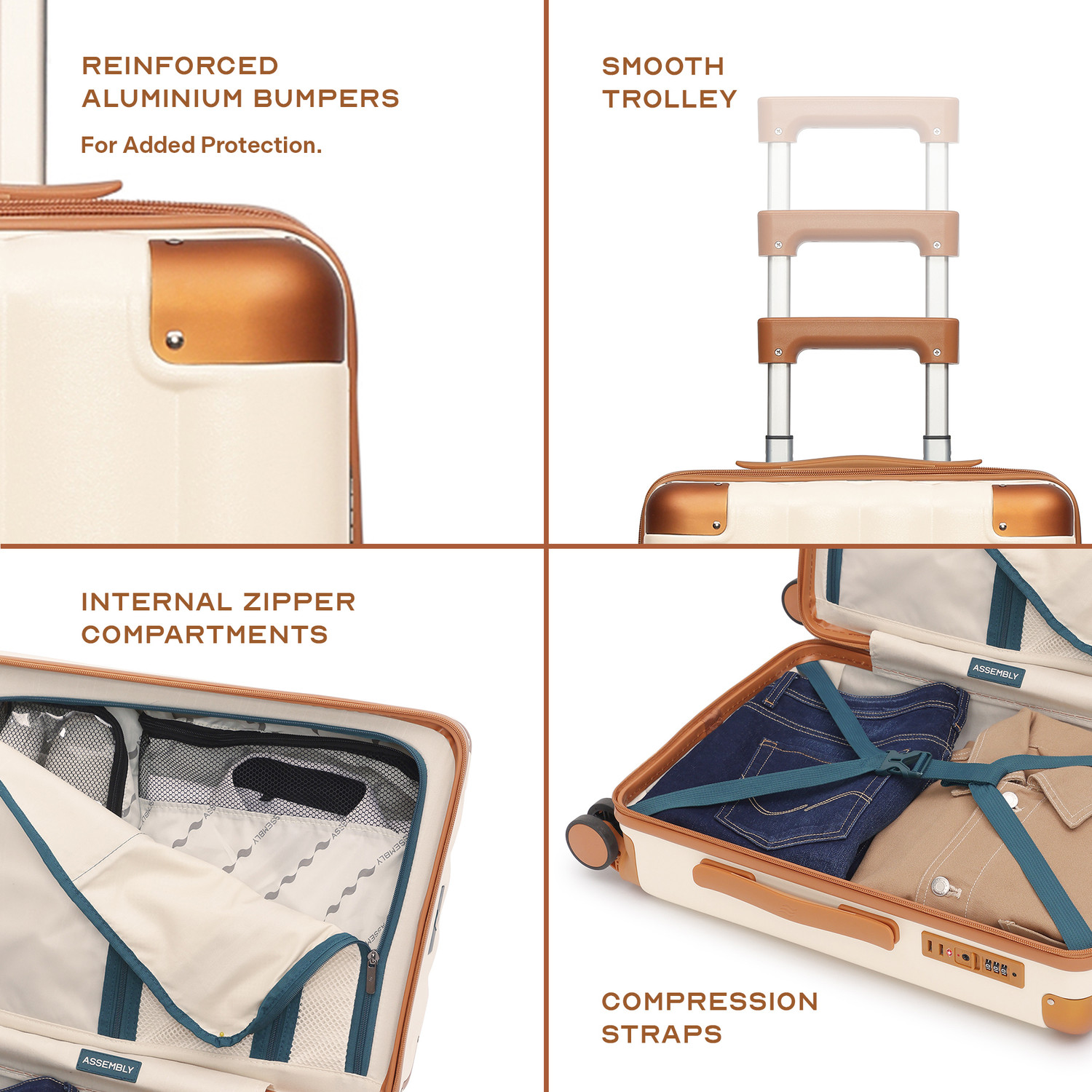 Image of Assembly Medium Check-in Suitcase (65 cm) 8 Wheels - Premium Polycarbonate Hardsided luggage 24 inch and TSA Lock for Flights Travel - Beige