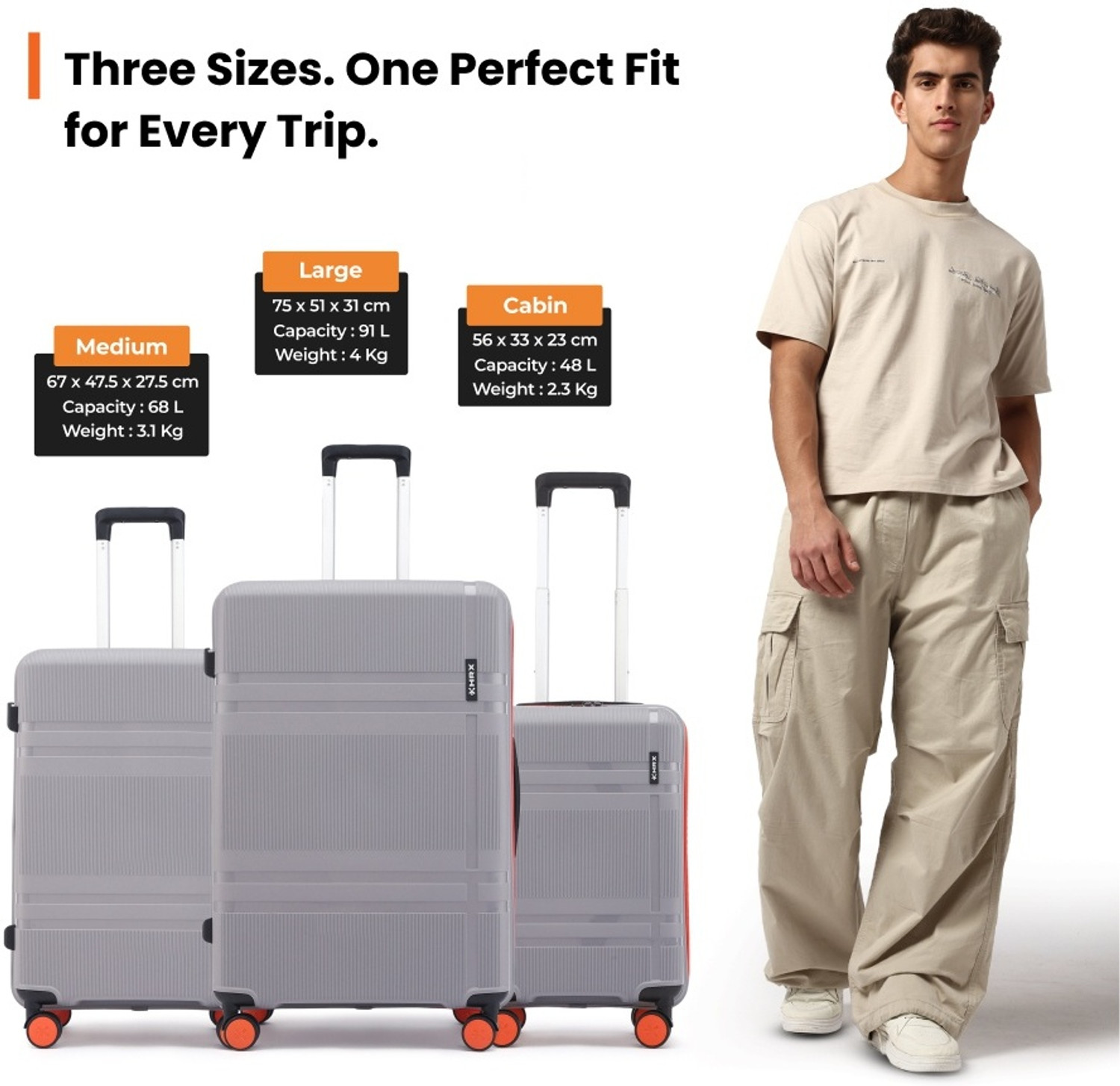 Image of HRX Large Check-in Suitcase (75 cm) 8 Wheels - Helium - Grey