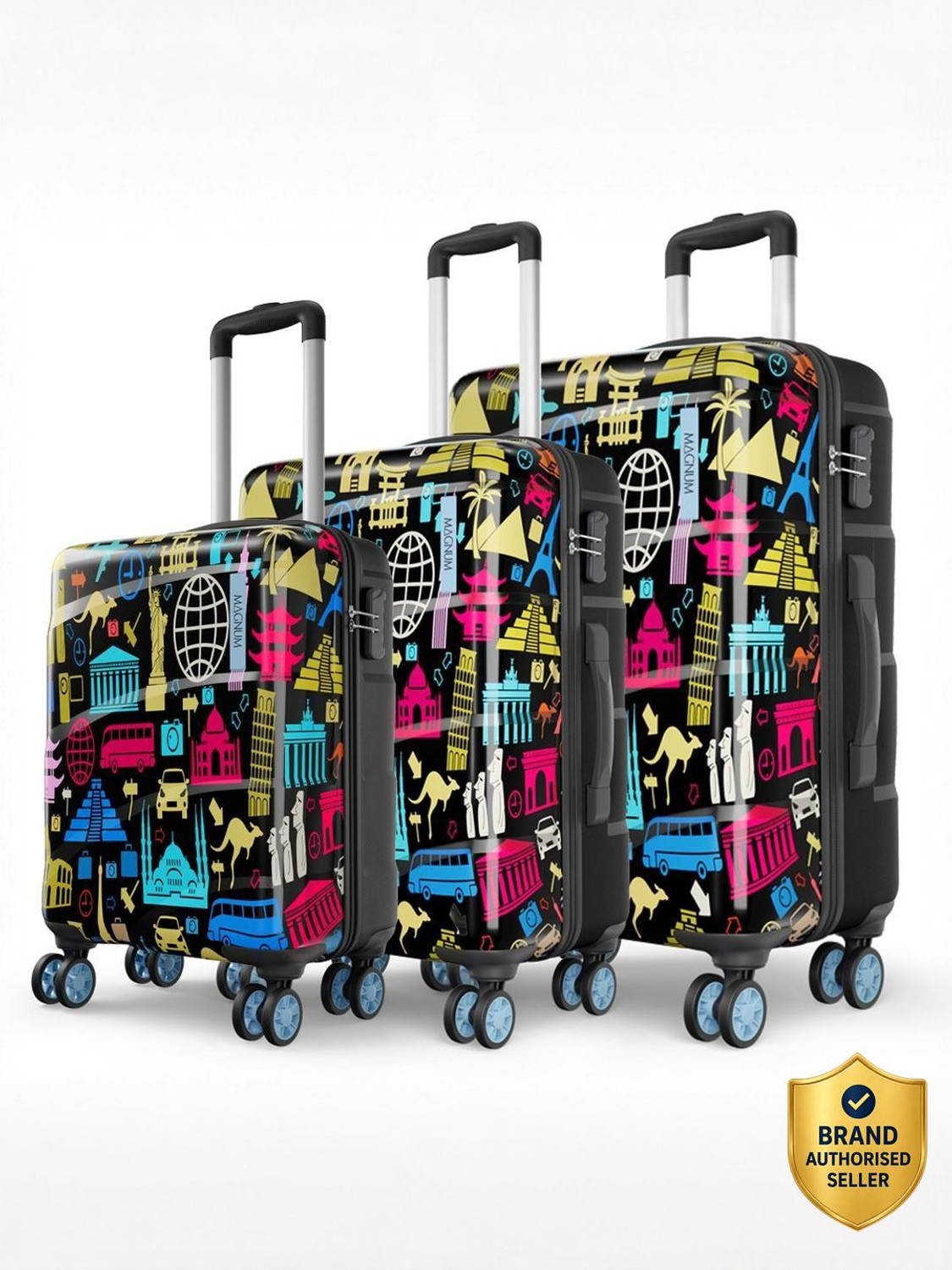 Image of FALKON Hard Body Set of 3 Luggage 8 Wheels - LONDON BRIDGE Polycarbonate 8 Double Wheels, Set of 3 - Yellow