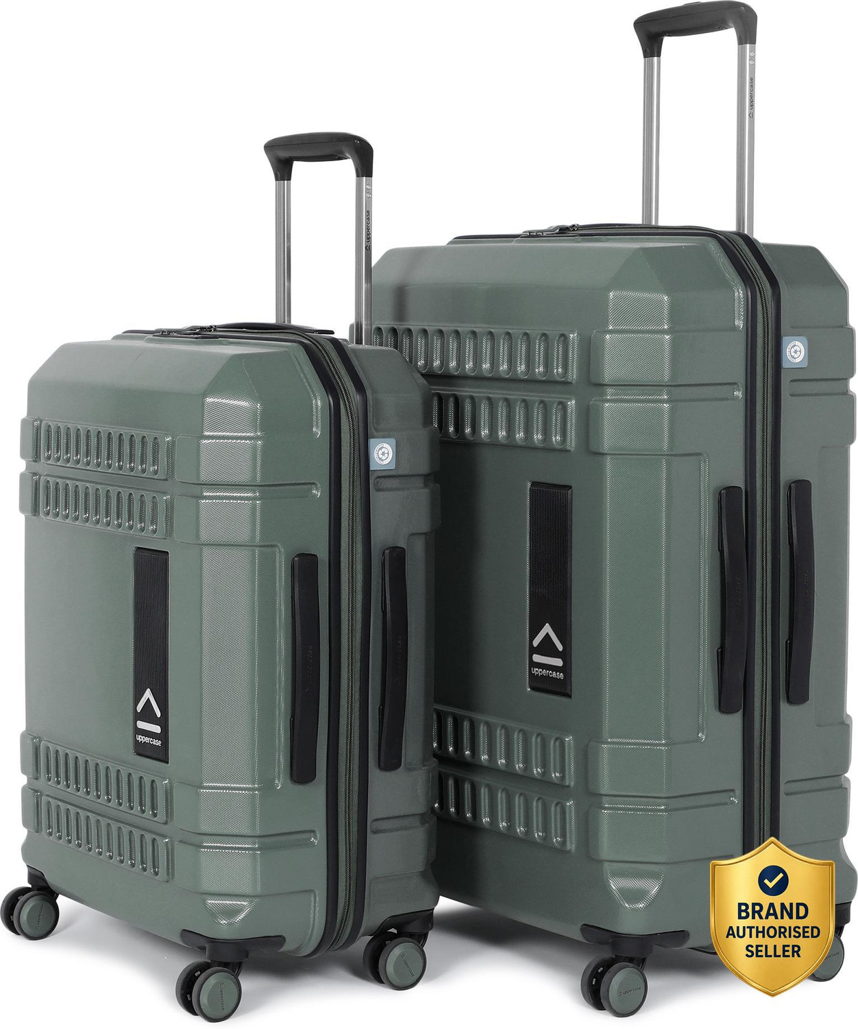 Image of Assembly Hard Body Set of 2 Luggage 8 Wheels - Lightweight Cabin Trolley (53cm) & Medium Checkin Suitcase (62cm) - TSA Lock - Green