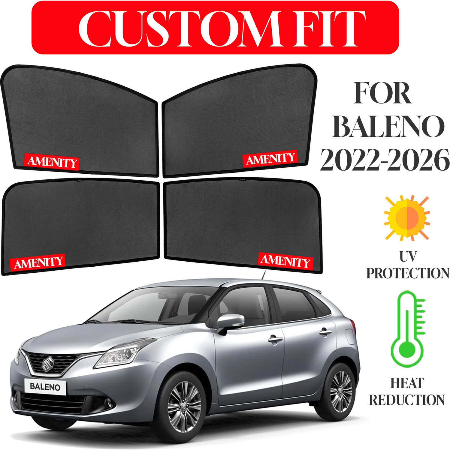 Image of RAKRISH Rear Window, Side Window Sun Shade For Maruti Suzuki New Swift (Black)
