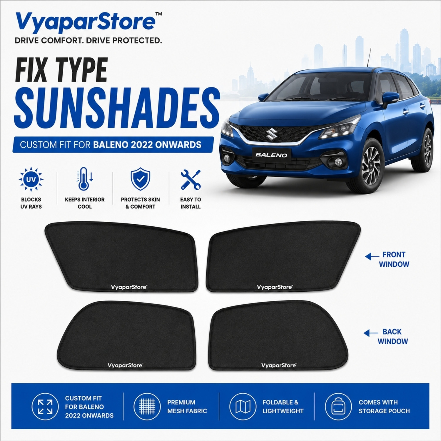 Image of UNNISHA Windshield Sun Shade For Universal For Car Universal For Car (Black)
