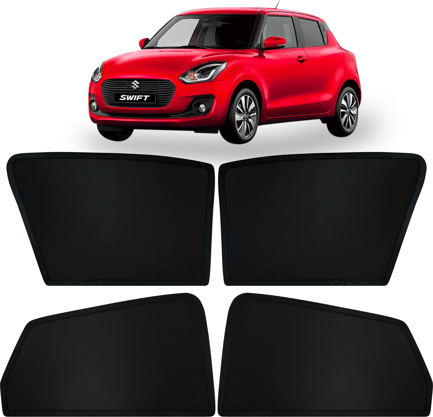 Image of RAKRISH Rear Window, Side Window Sun Shade For Maruti Suzuki New Swift (Black)