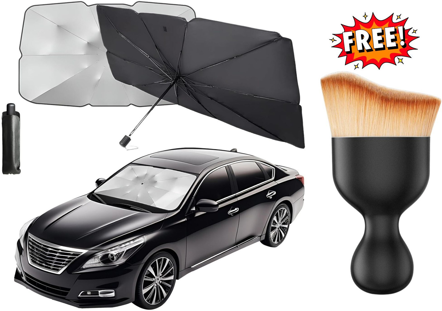 Image of UNNISHA Windshield Sun Shade For Universal For Car Universal For Car (Black)