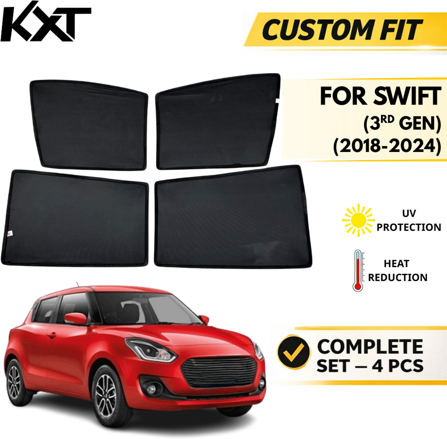Image of RAKRISH Rear Window, Side Window Sun Shade For Maruti Suzuki New Swift (Black)