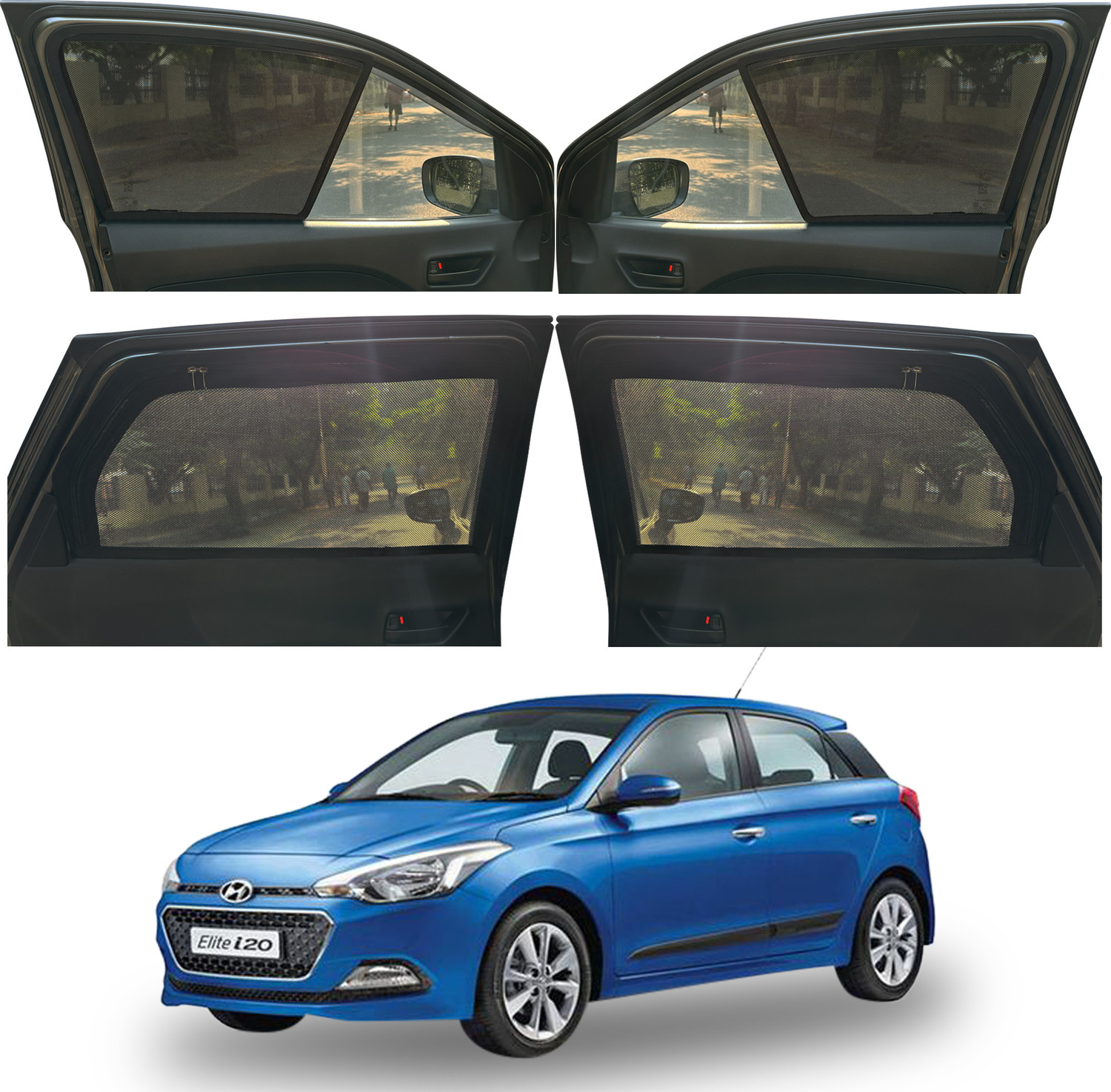 Image of AuTO ADDiCT Side Window, Rear Window Sun Shade For Hyundai Grand i10 (Black)