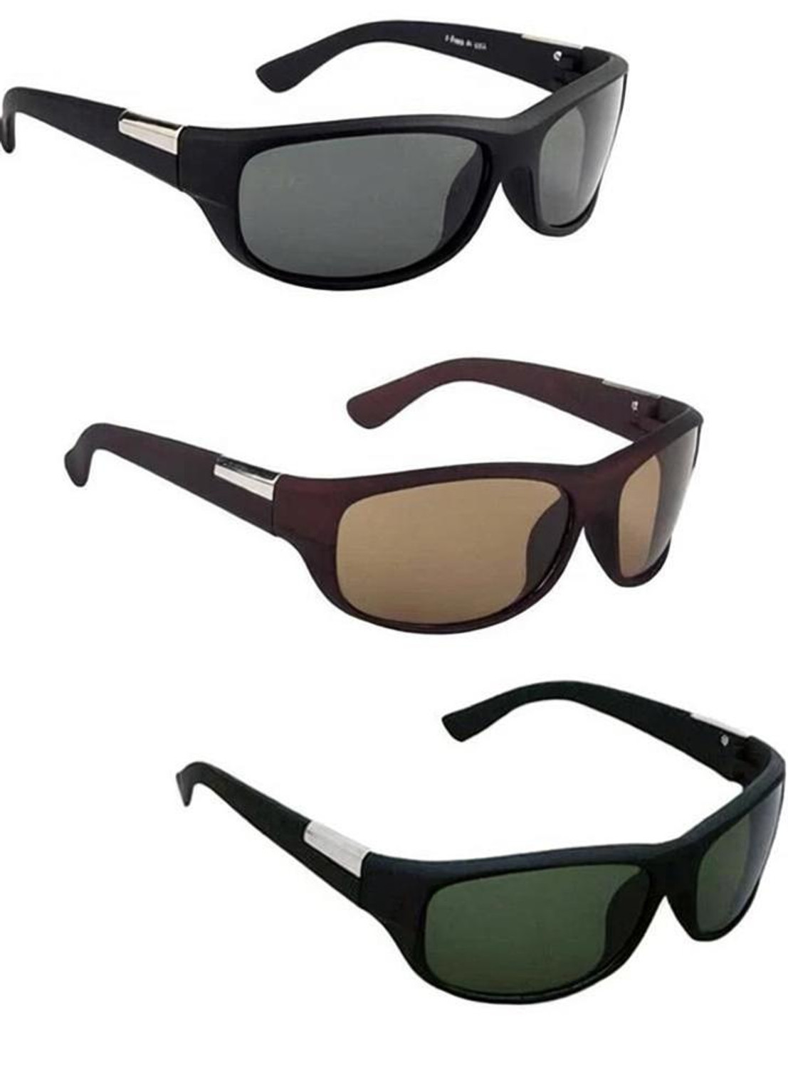 Image of Ray-Ban UV Protection, Polarized Wrap-around Sunglasses (Free Size) (For Men & Women, Green, Black)