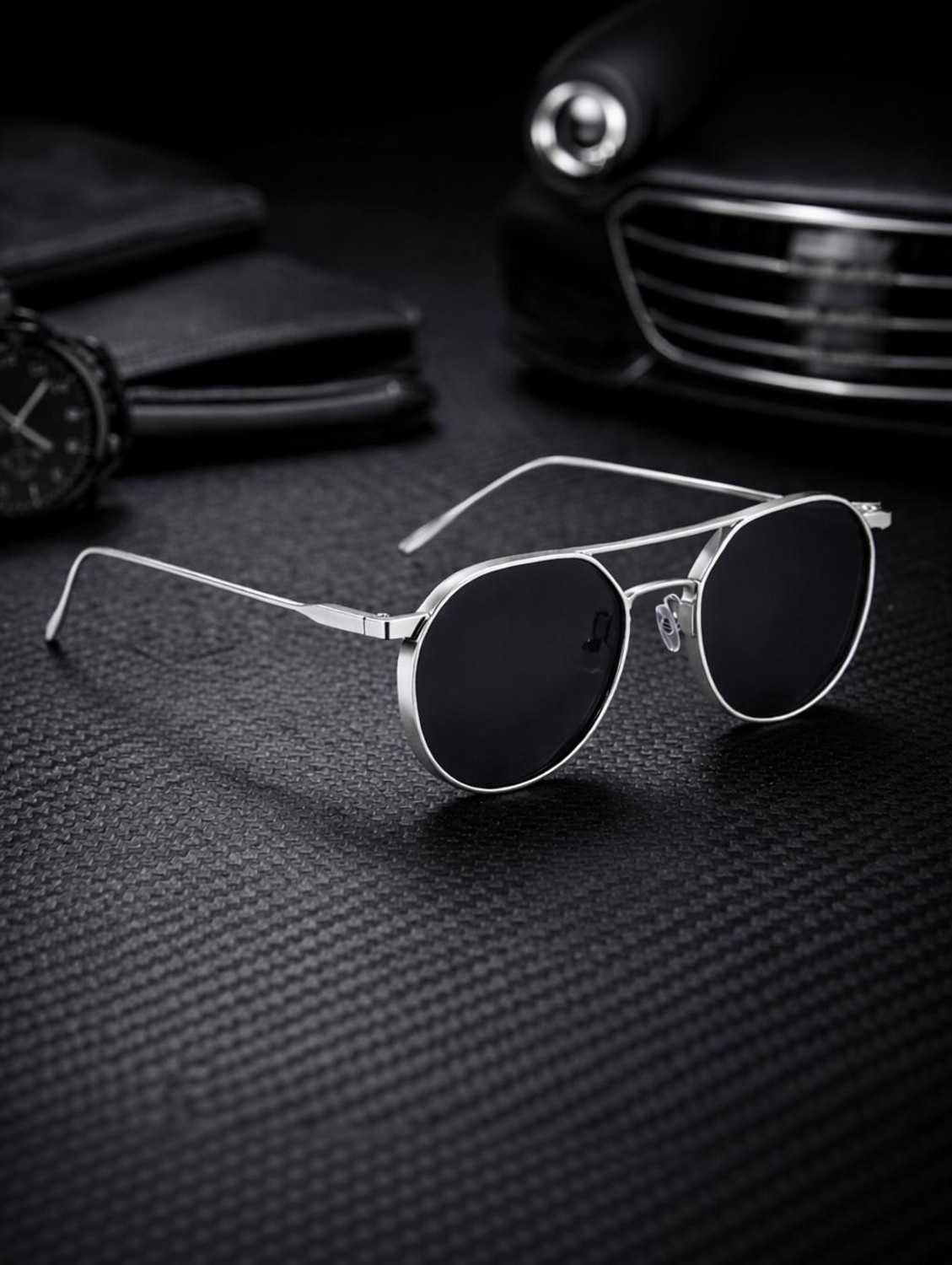 Roadster UV Protection, Mirrored, Riding Glasses Round Sunglasses (54) (For Men, Black) - Image 1