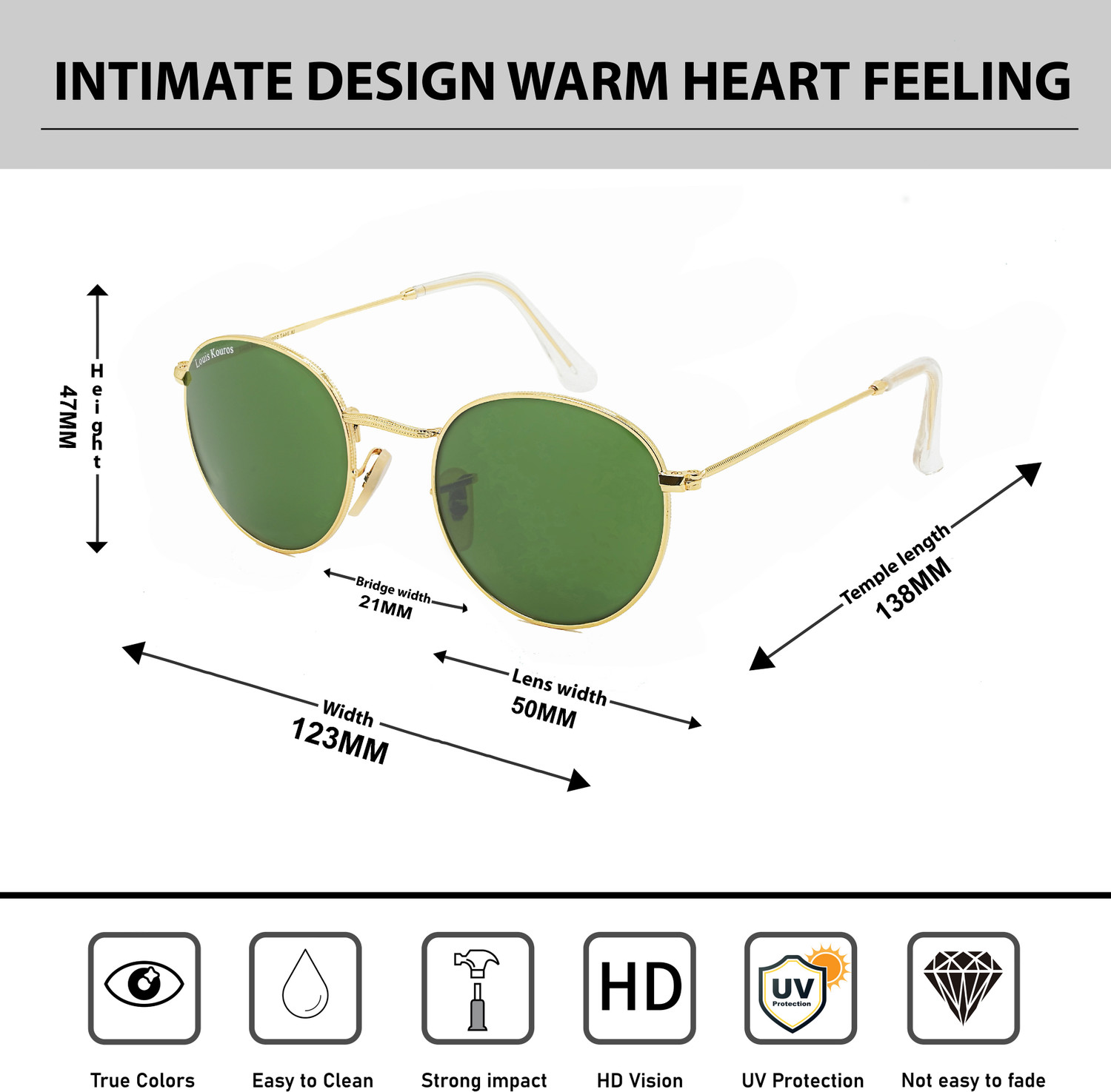 Image of LOUIS KOUROS UV Protection, Mirrored, Riding Glasses Round Sunglasses (50) (For Men & Women, Green)