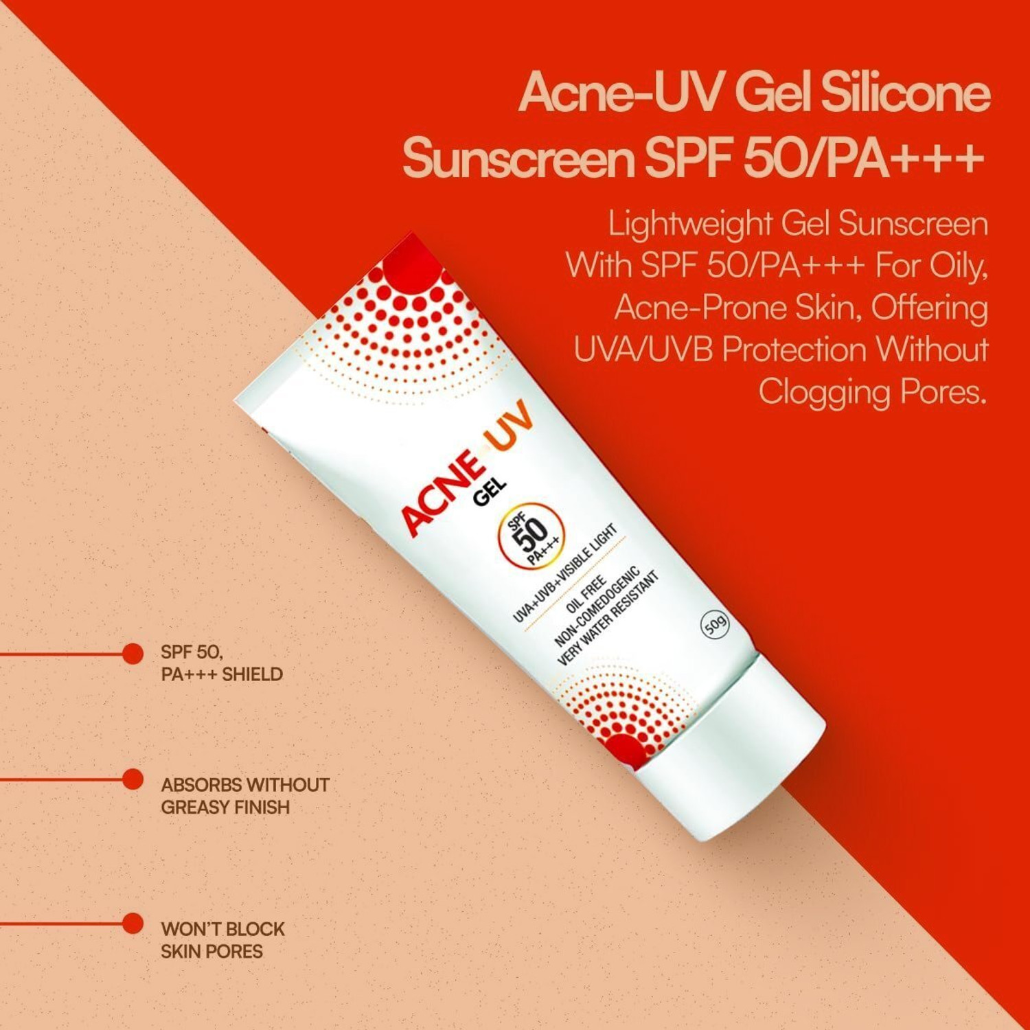 Image of ACNE-UV Sunscreen - SPF 50 PA++++ Gel Sunscreen Lightweight | All Skin Types | Broad Spectrum UVA /UVB Protection (50 g)