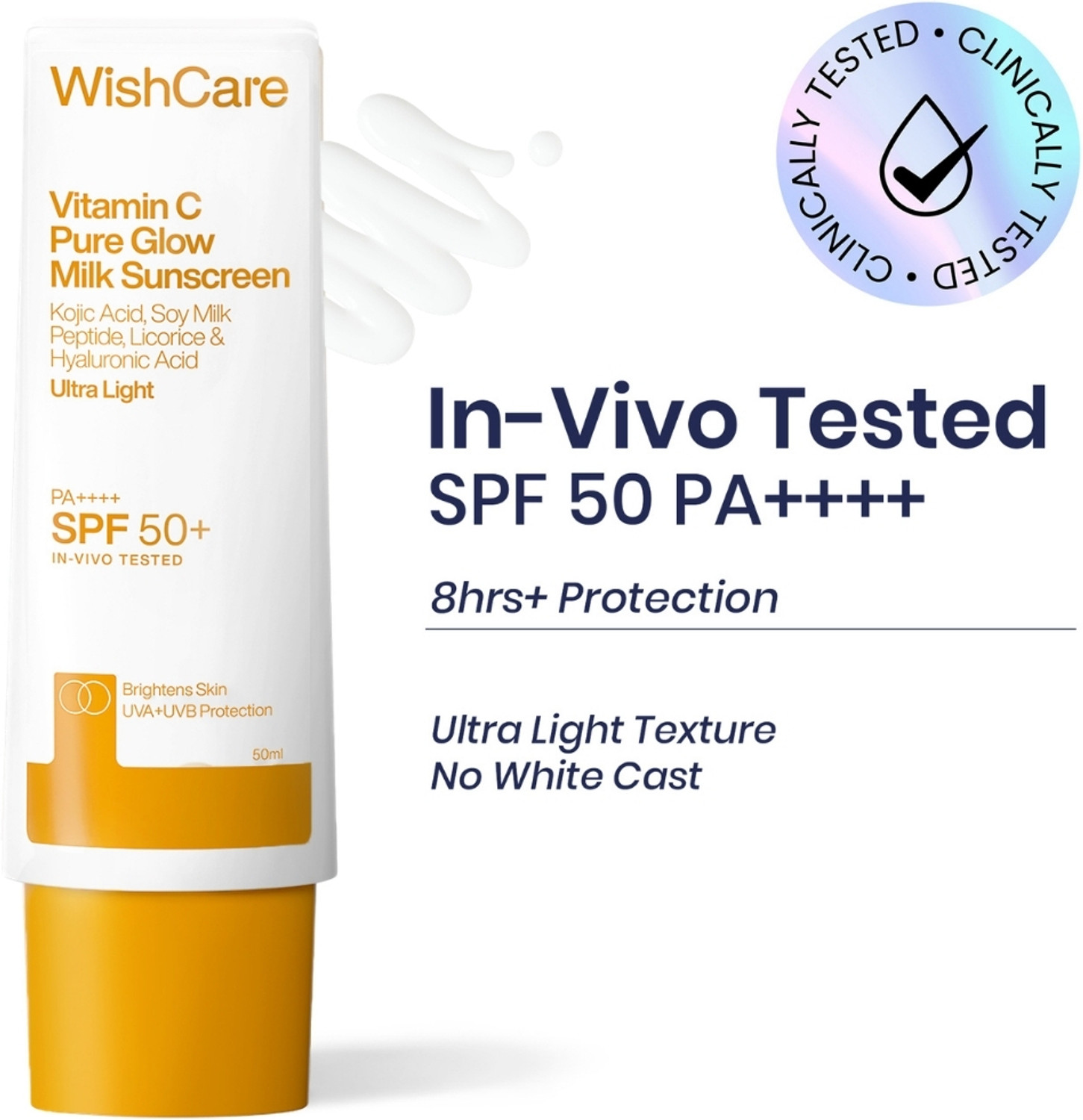 WishCare Sunscreen SPF 50+ PA++++ Vitamin C Pure Glow Milk - Image 1