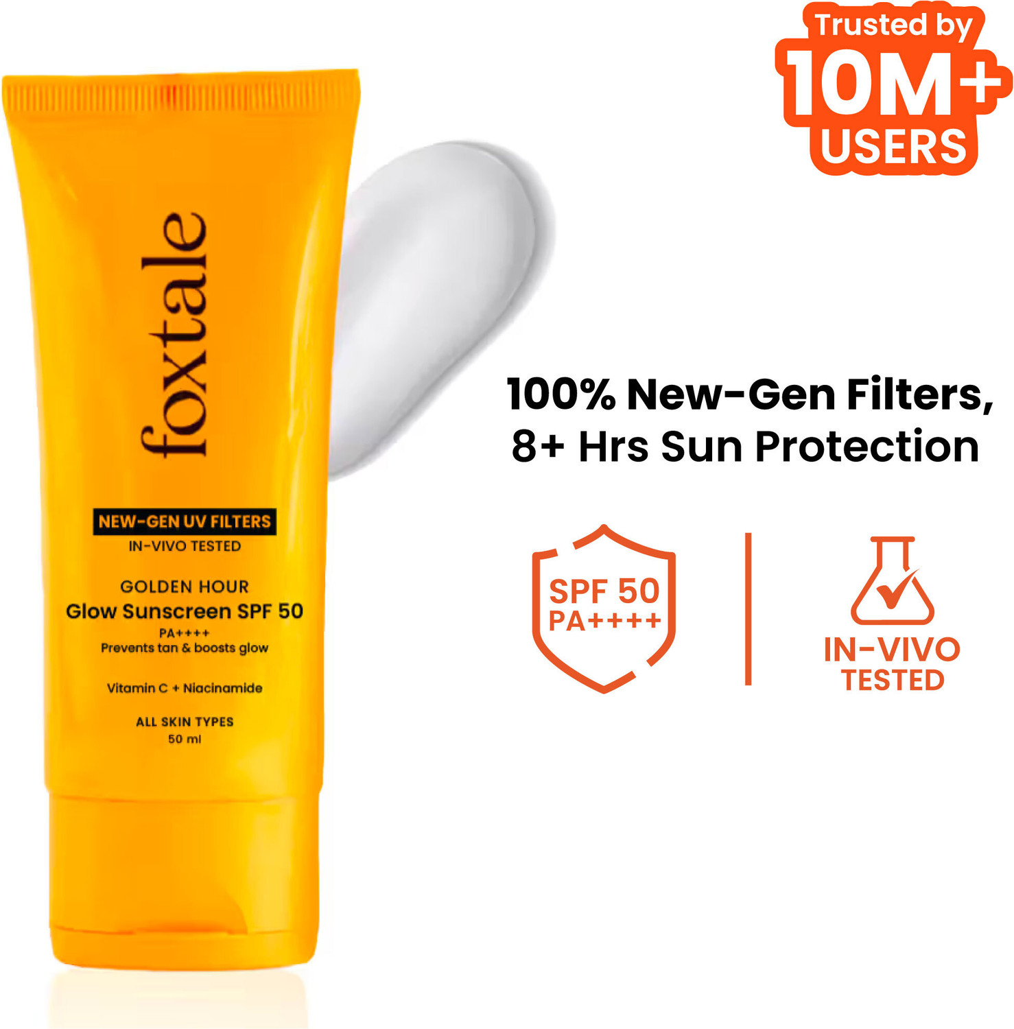 Foxtale Sunscreen - SPF 50 PA++++ Glow Sunscreen | In-Vivo Tested | 100% New Gen Filters | Tan Prevention (50 ml) - Image 1