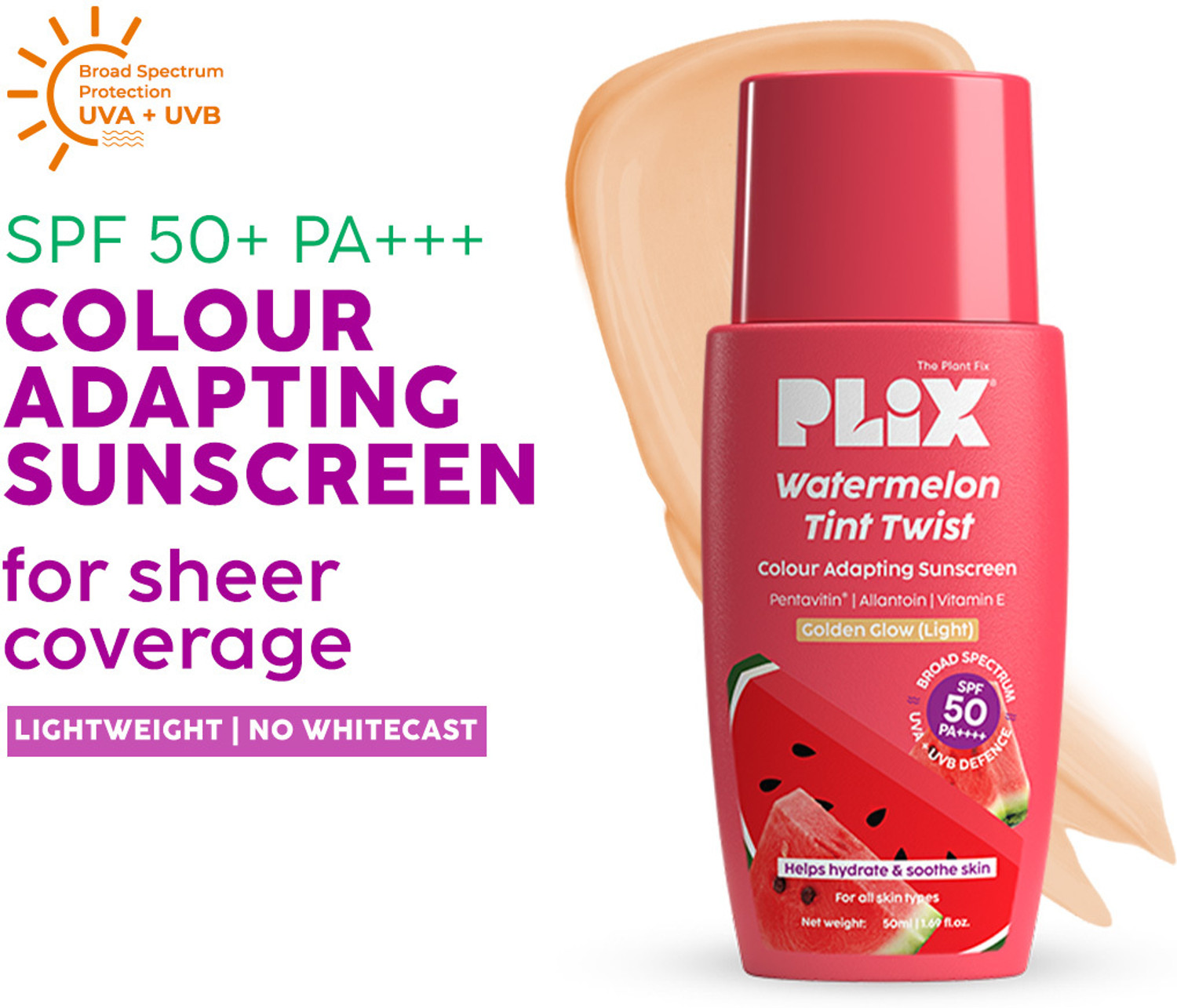 The Plant Fix Plix Sunscreen SPF 50 PA++++ Watermelon Tint - Image 1