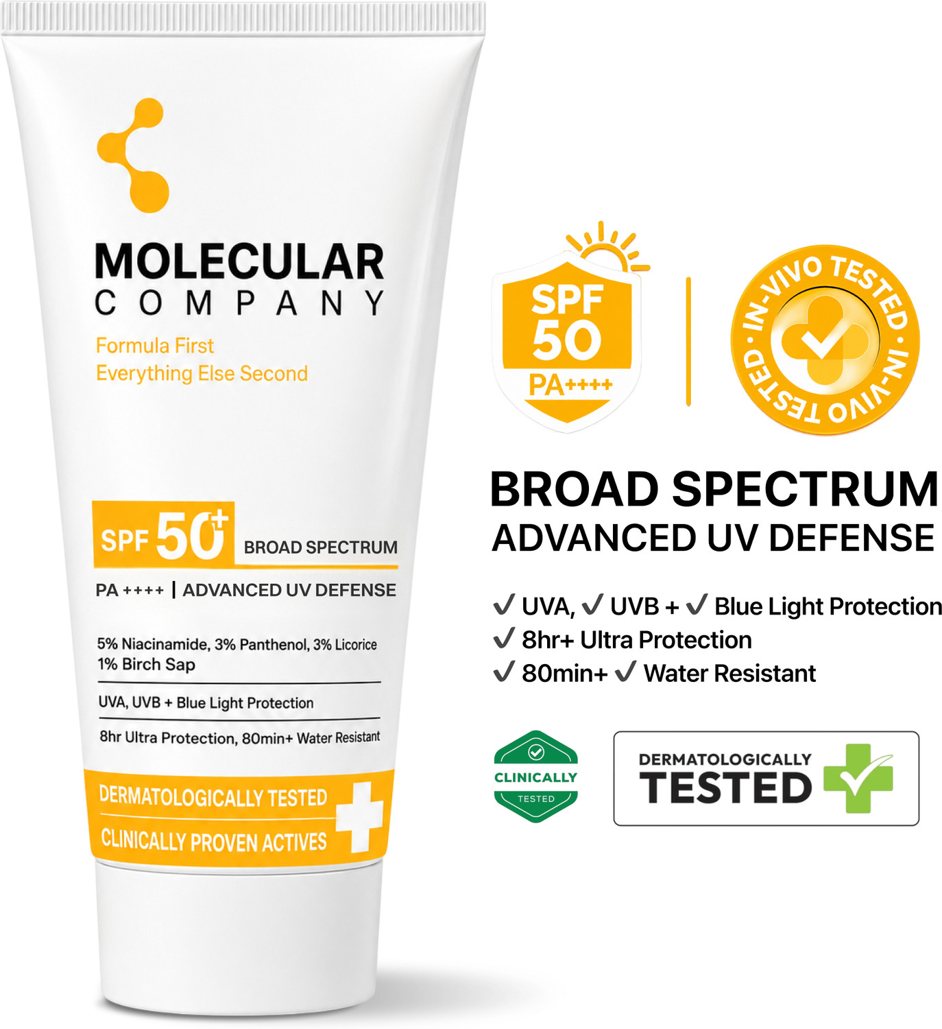 Molecular Company Sunscreen SPF 50+ PA++++ 5% Niacinamide - Image 1