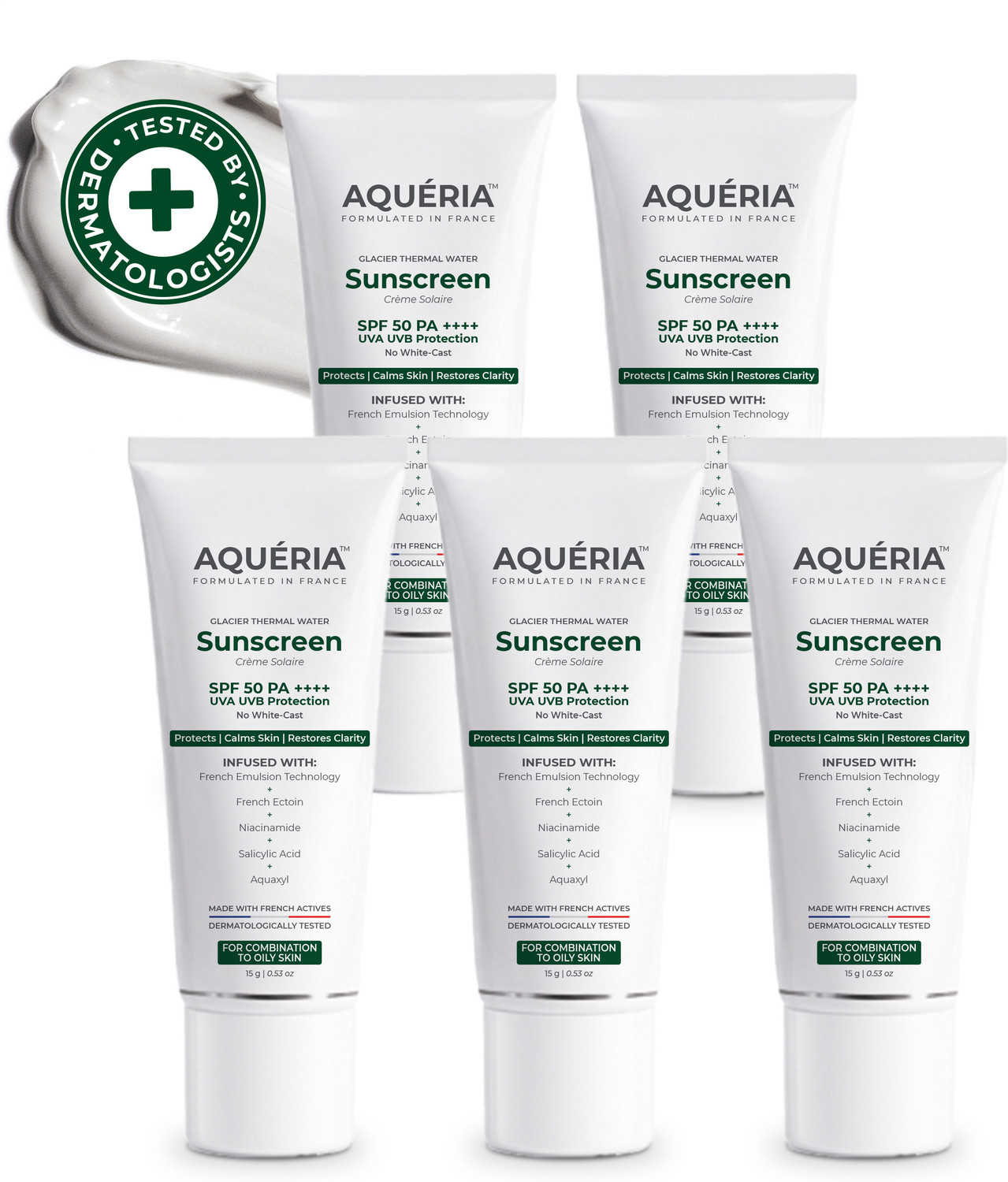 Image of Aqueria Sunscreen - SPF 50 PA++++ Oil Control Brightening French Multi-Active SPF | 2% Niacinamide, Salicylic Acid (50 g)