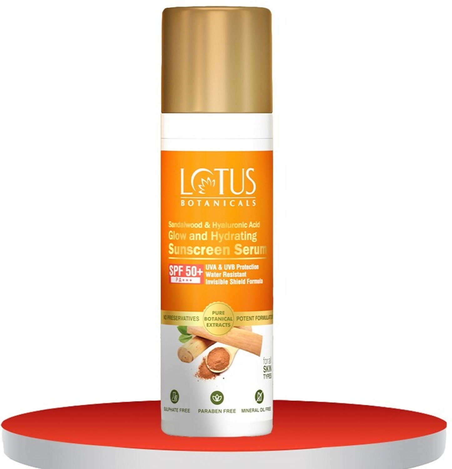 Image of Lotus Botanicals Sunscreen - SPF 50 PA+++ Sandalwood & Hyaluronic Acid Glow and Hydrating Sunscreen Serum (30 ml)