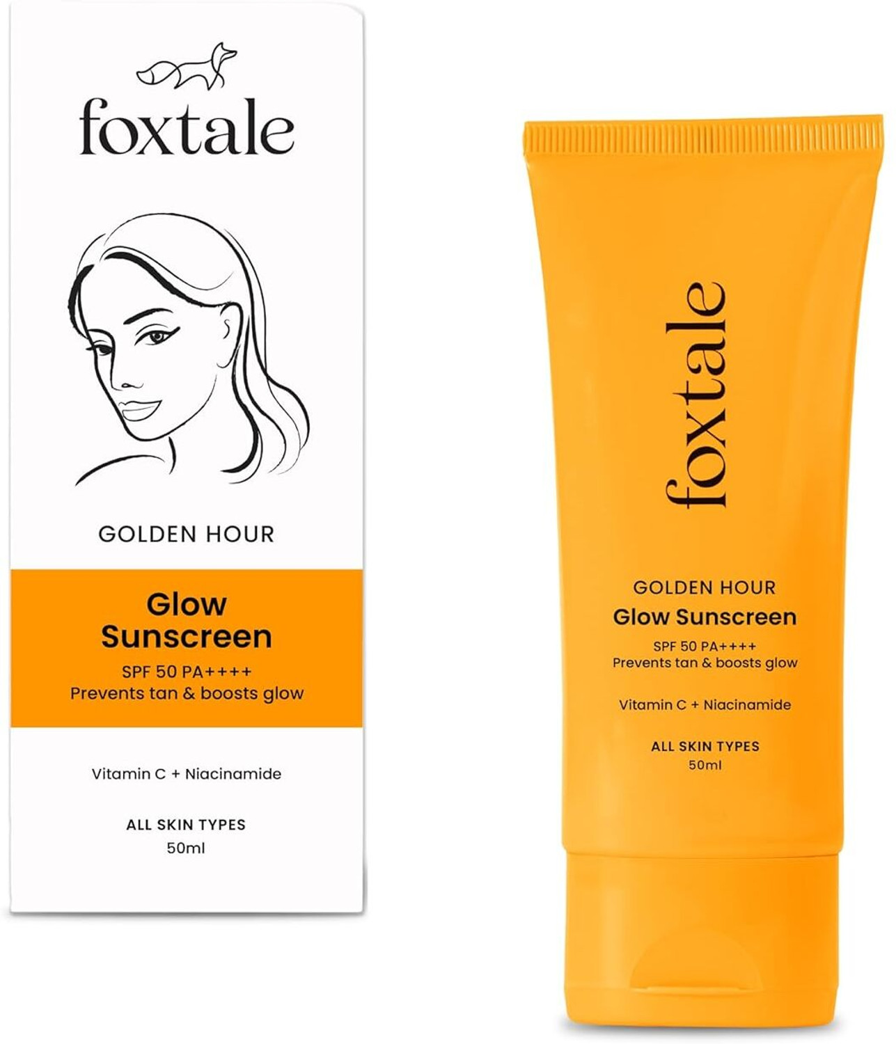 Image of Foxtale Sunscreen - SPF 50 PA++++ Gloden Hour SPF50 Glow Sunscreen PA++++ Vitamin C & Niacinamide for a Dewy Glow (50 ml)