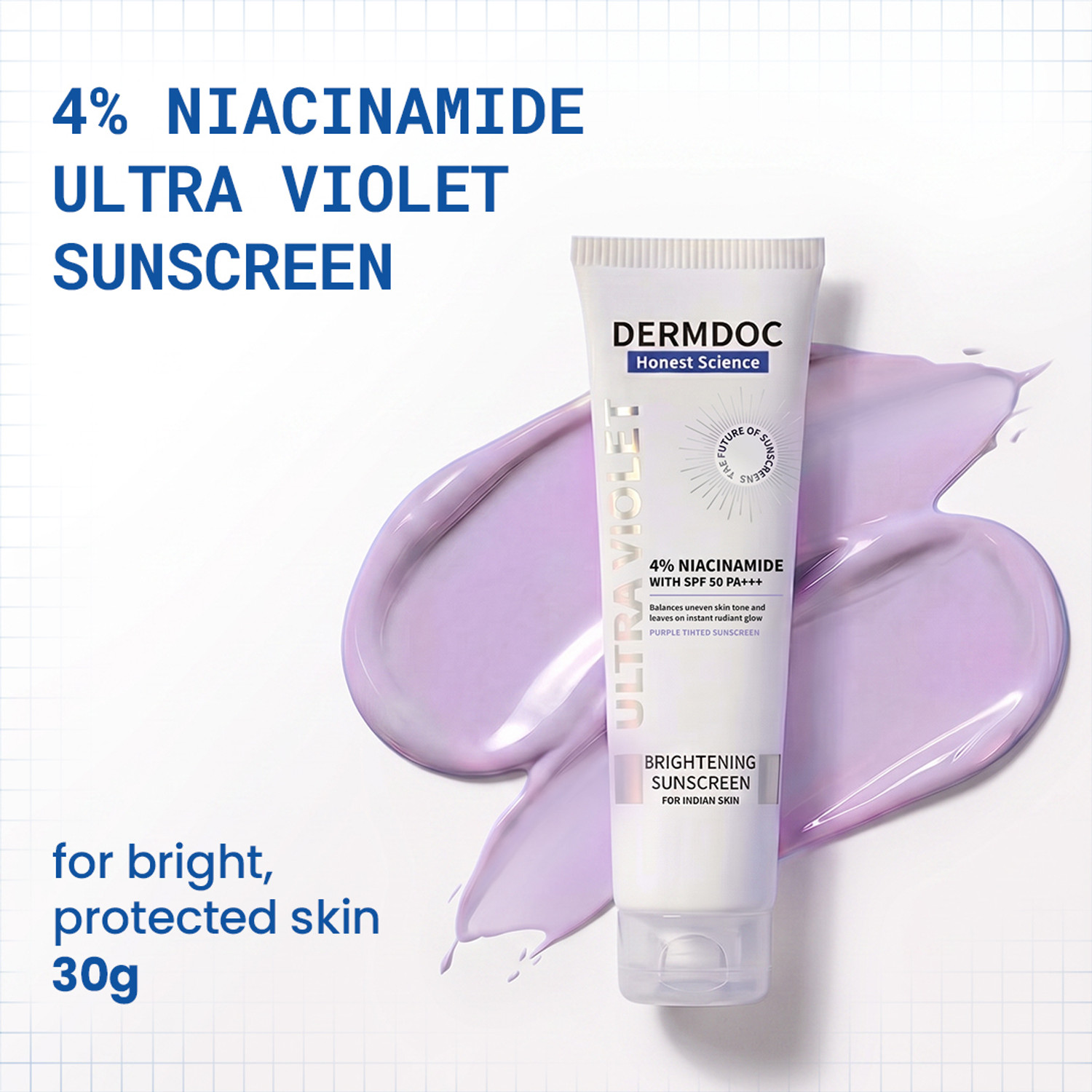 DermDoc SPF 50 PA+++ Purple Sunscreen with 4% Niacinamide - Image 1