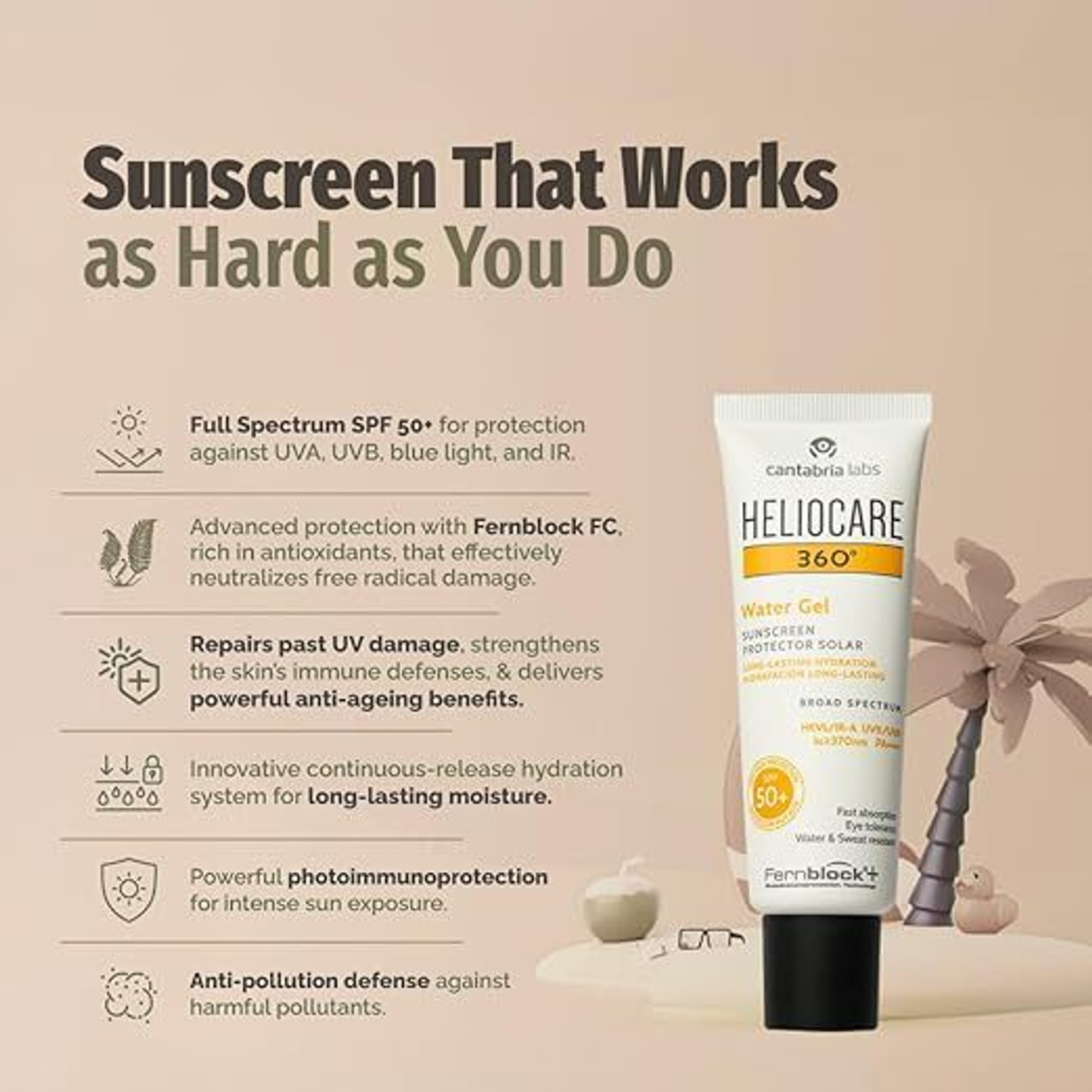 Image of Heliocare Sunscreen - SPF 50 PA++++ 360º Water Gel SPF 50+ PA++++ Sunscreen For Hydrating & Dry & Dehydrated Skin (50 g)