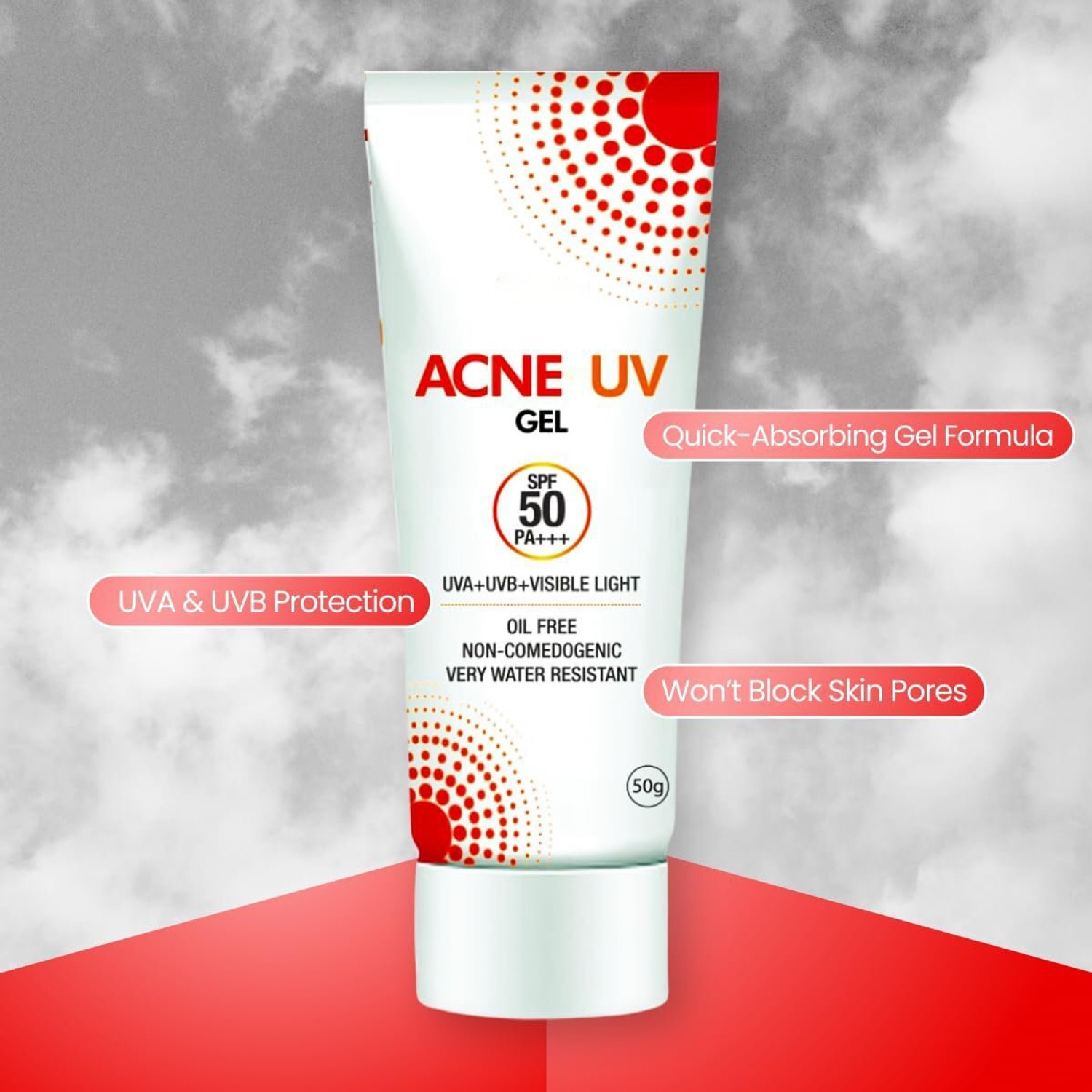 Image of ACNE-UV Sunscreen - SPF 50 PA++++ Gel Sunscreen Lightweight | All Skin Types | Broad Spectrum UVA /UVB Protection (50 g)