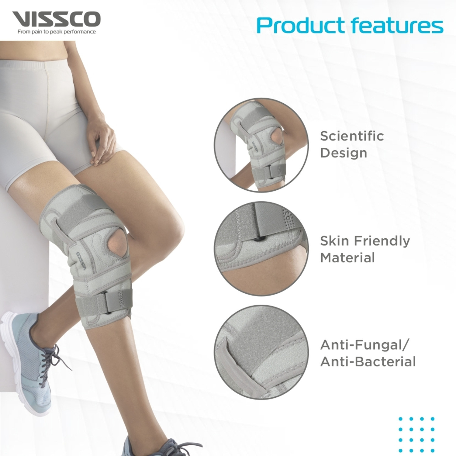 Image of VISSCO Pro- O. A. Knee Brace Open Type Right Knee Support (Black)