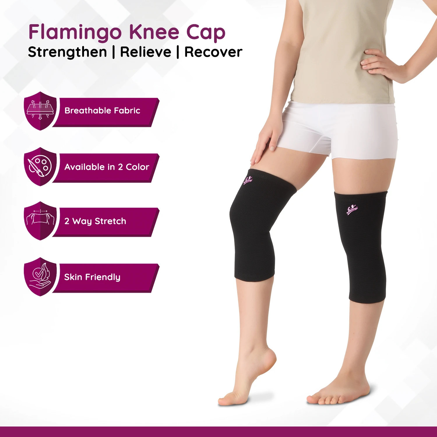 Image of FLAMINGO Knee Cap for Knee Pain for Women Men knee brace for Gym & Sports, Black Size XXL Knee Support (Black)