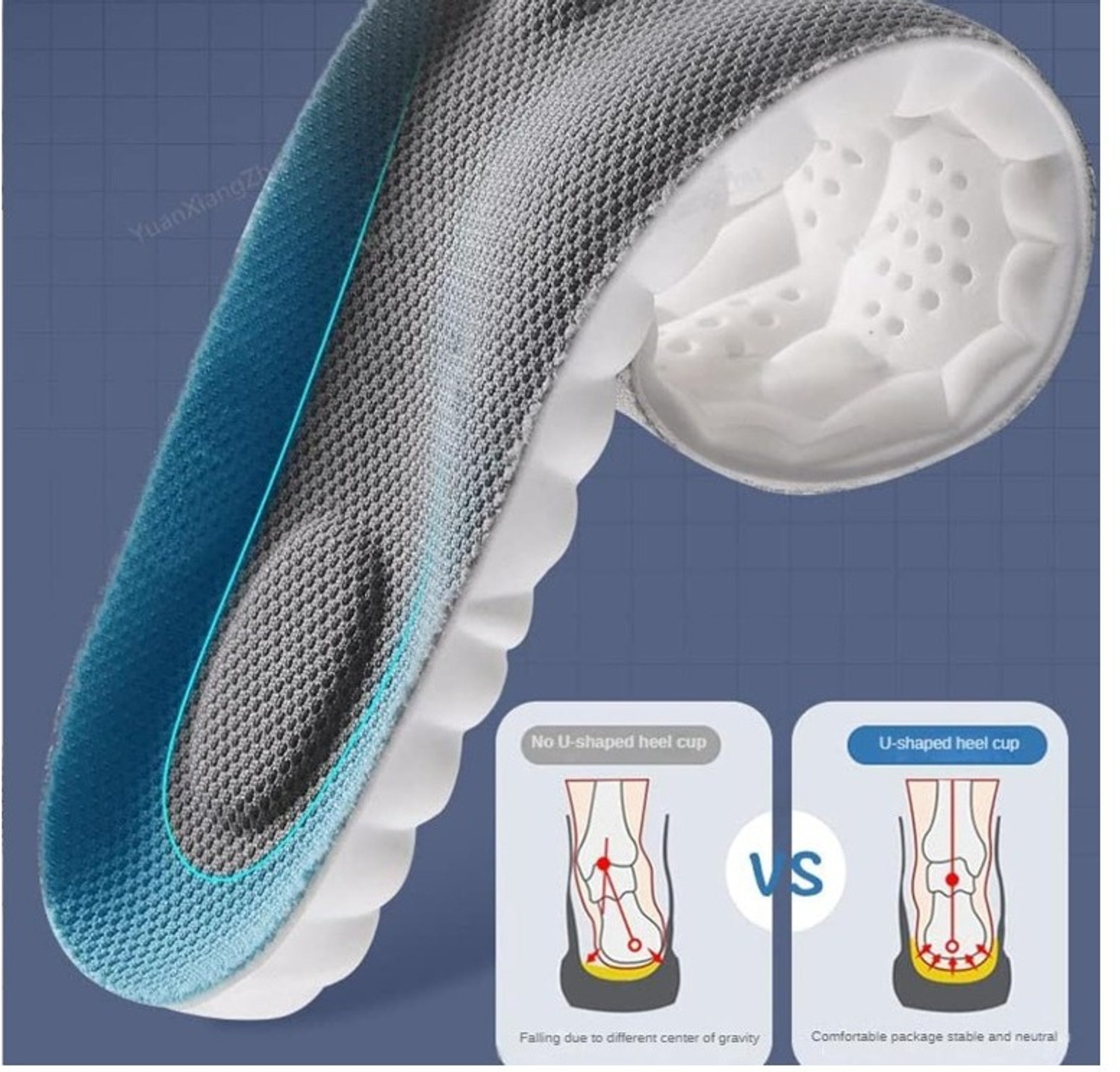 Image of ASTARZ Memory Foam Shoe Insoles Comfortable Insoles Supports Heel Insole (Grey)