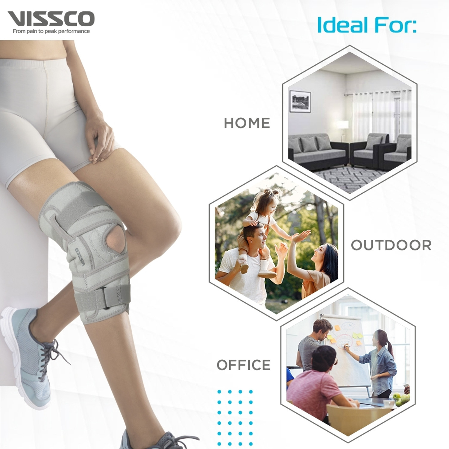 Image of VISSCO Pro- O. A. Knee Brace Open Type Right Knee Support (Black)