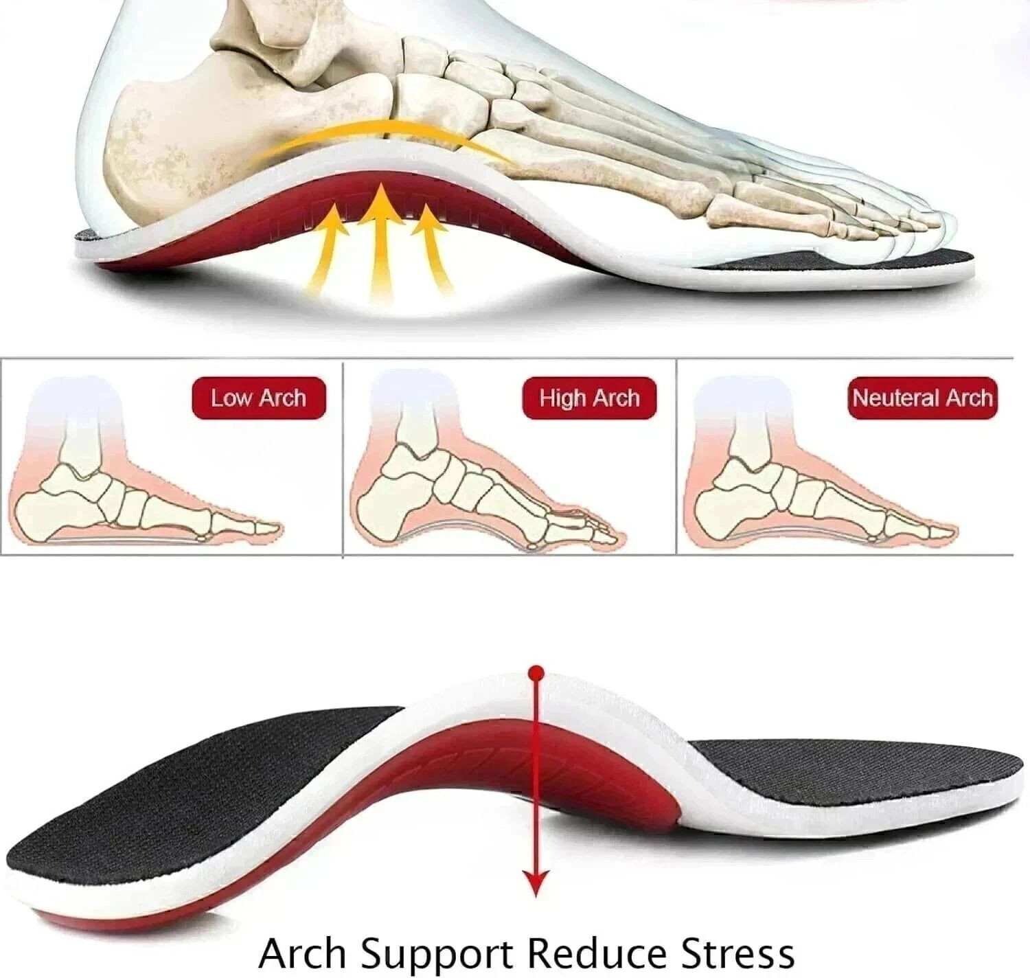Image of N2J2 SHOP Premium Orthotic Gel High Arch Support Insoles Gel Pad 3D Arch Support Flat Feet Insole