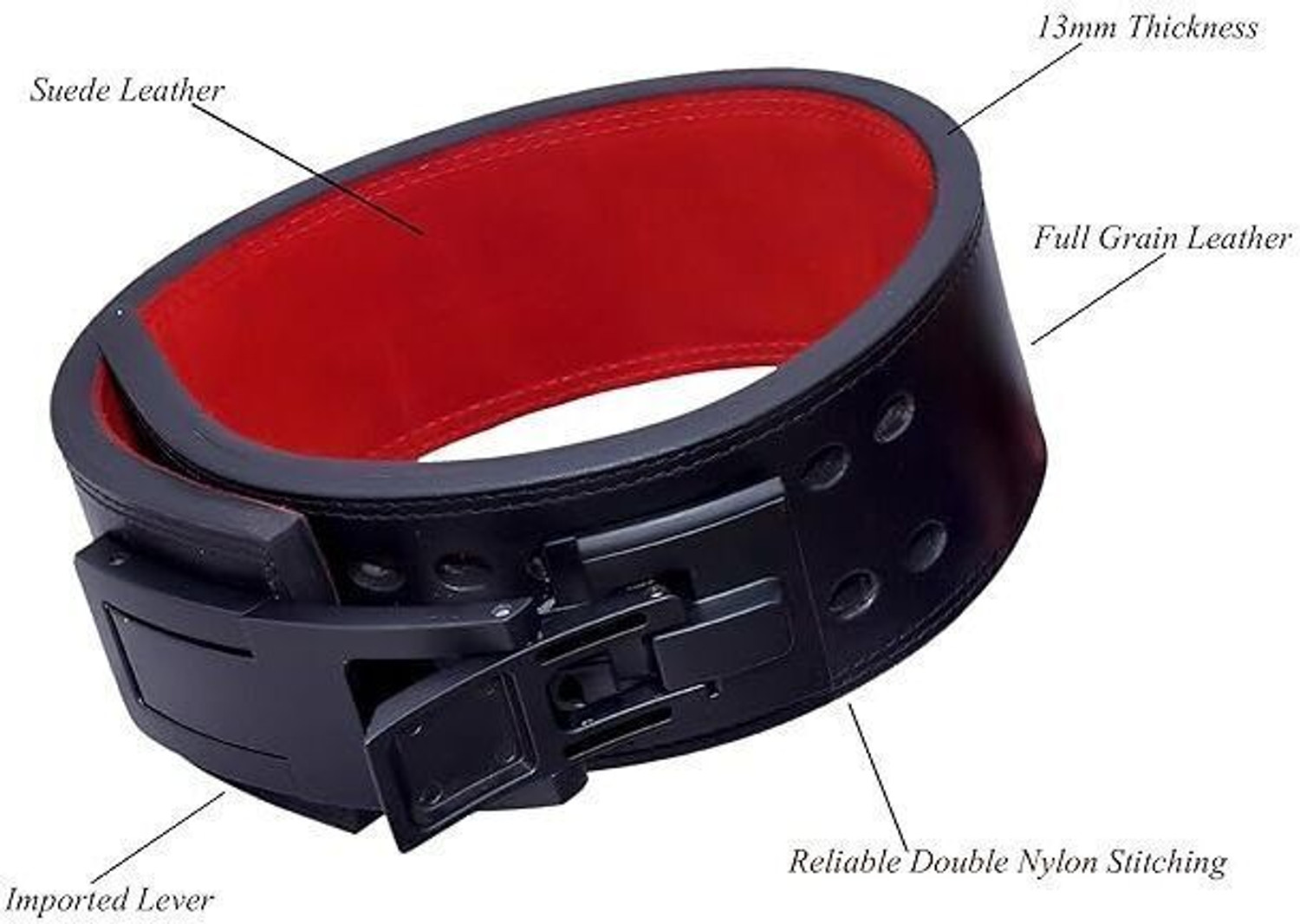 Image of RACE 13MM Weightlifting Lever Belt | Powerlifting Belt | Heavy Duty Adjustable Buckle Weight Lifting Belt (Black)