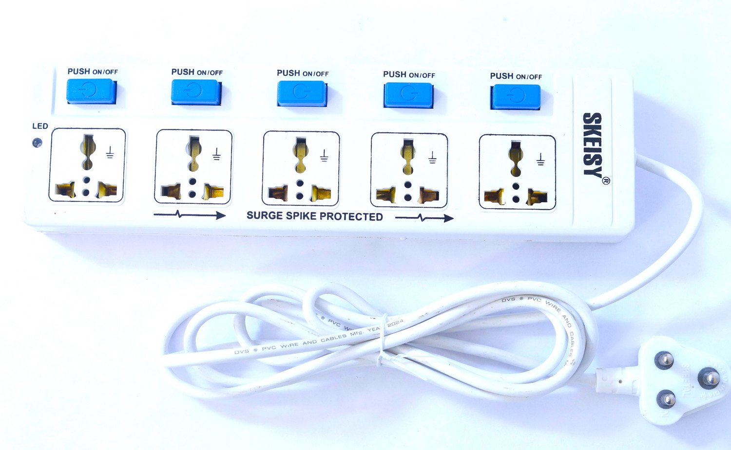 Image of EMBox Power Extension Cord Heavy Duty Spike Guard With Individual Switches 6 Socket Extension Boards (White, 3 m)