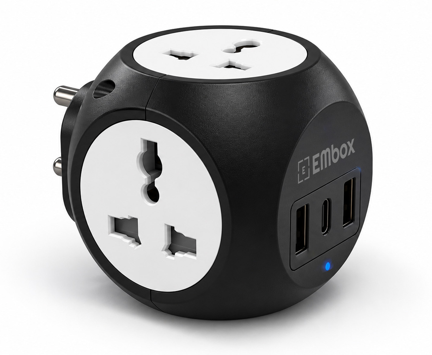 Image of EMBox Multi Plug Universal Socket 10 A with 1 Type C Port and 2 USB Ports (cordless) 4 Socket Extension Boards (Black, 0 m, With USB Port)