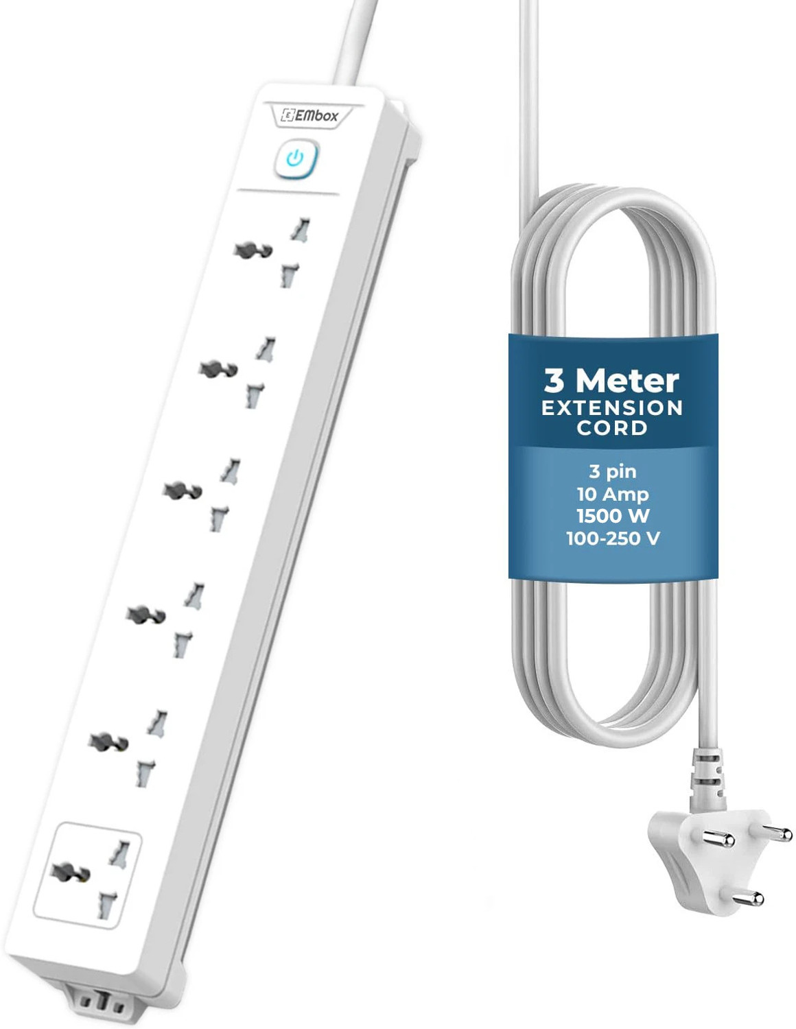 Image of GM Modular 3061 E-Book 4+4 Spike Adaptor with Individual Switch, Indicator, Safety Shutter, International Sockets & Surge Protector 4 Socket Extension Boards (White, 2 m)