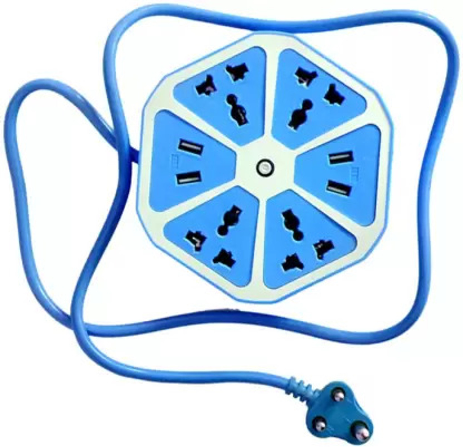 Image of SYARA Hexagon Extension Socket With 1 Meter Cable & 4 USB Ports and 4 SocketQT175 4 Socket Extension Boards (Multicolor, 3 m, With USB Port)