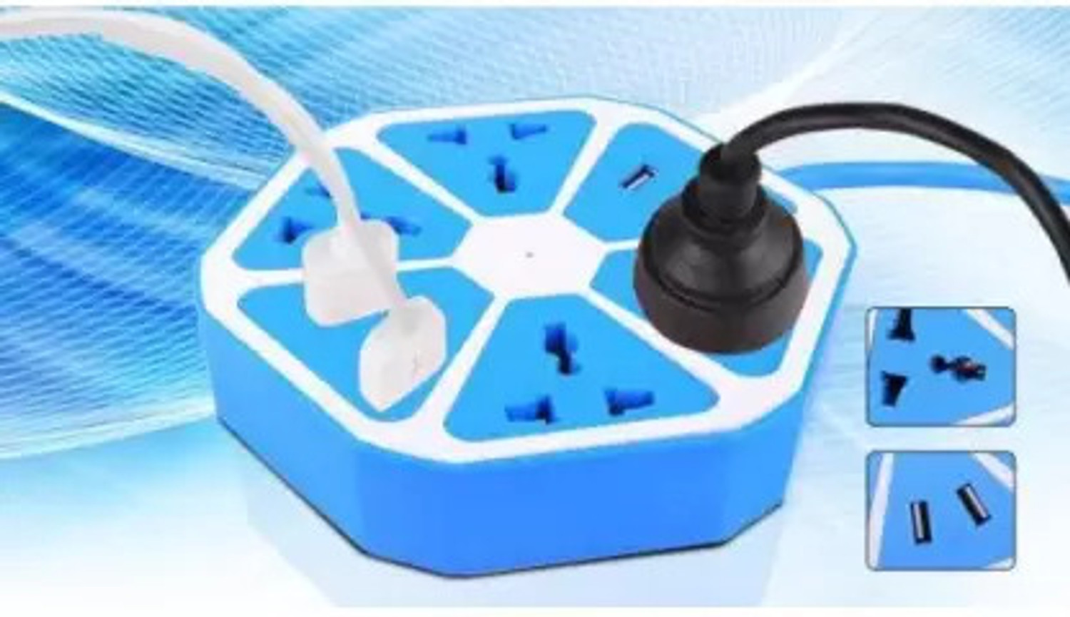 Image of SYARA Hexagon Extension Socket With 1 Meter Cable & 4 USB Ports and 4 SocketQT175 4 Socket Extension Boards (Multicolor, 3 m, With USB Port)