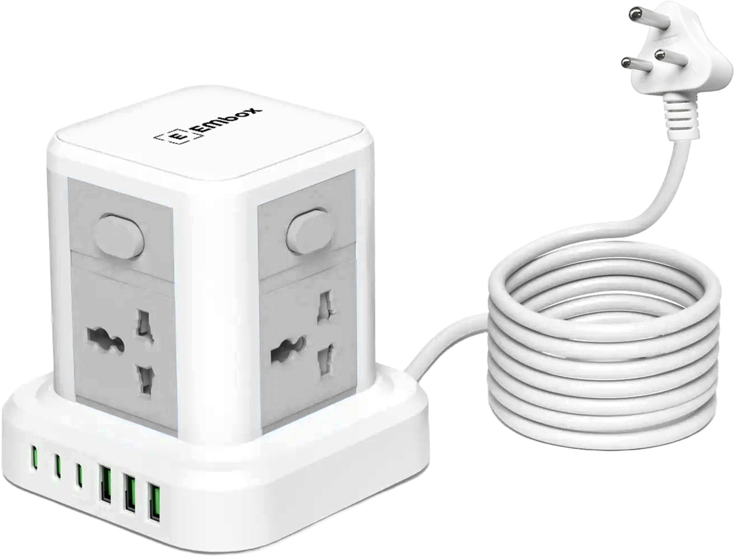 Image of EMBox 10A Multi Plug 2500W 3 Socket Extension Boards (White, 3 m)