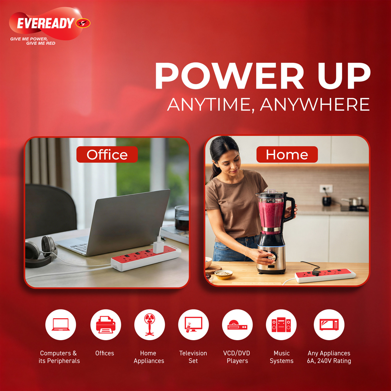 Image of EVEREADY Everprotect Ultra Spike Guard - X4 (4 meter) 4 Socket Extension Boards (Red, 4 m)